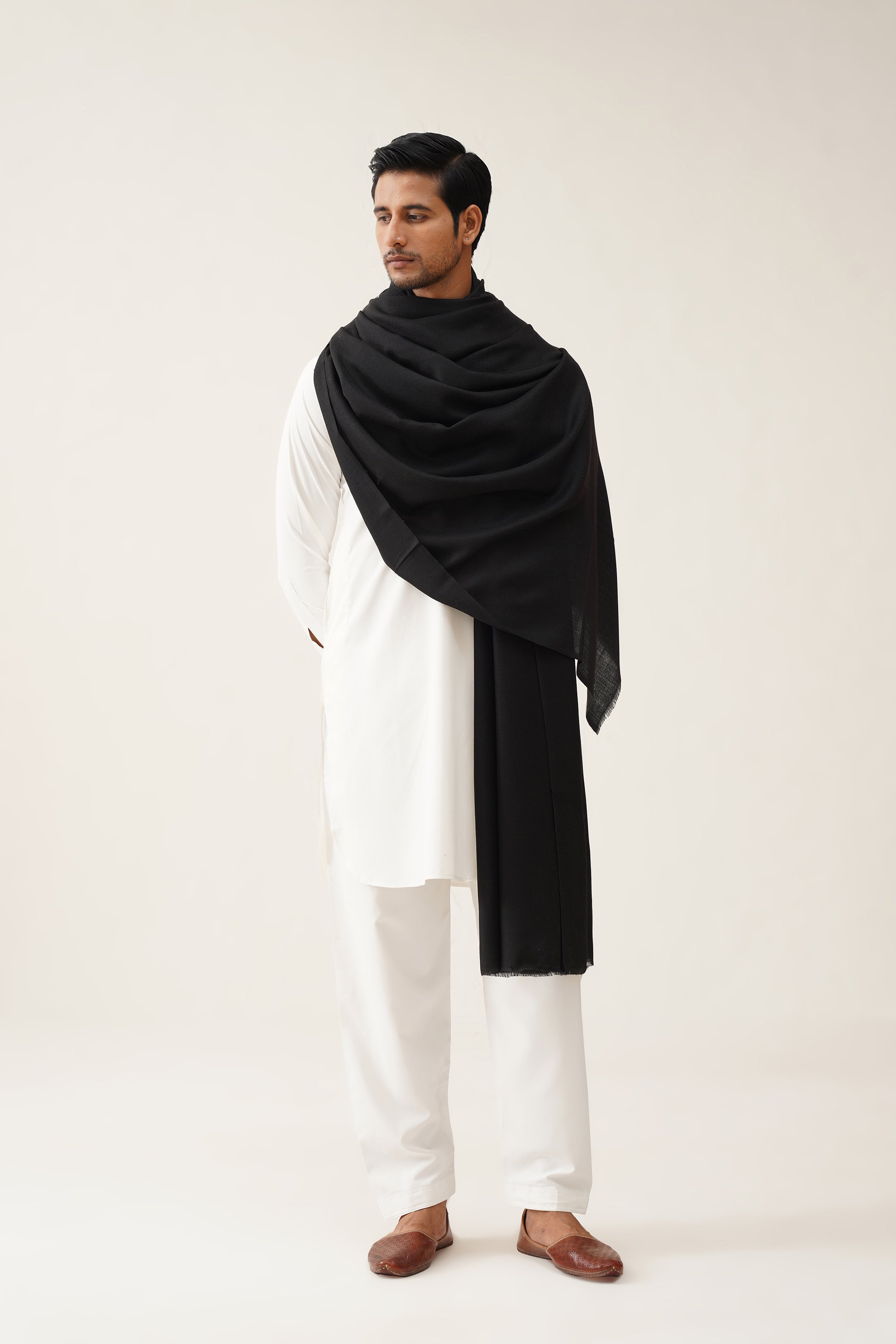 Mens Plain Black Woollen Shawl - Neetika Chopra