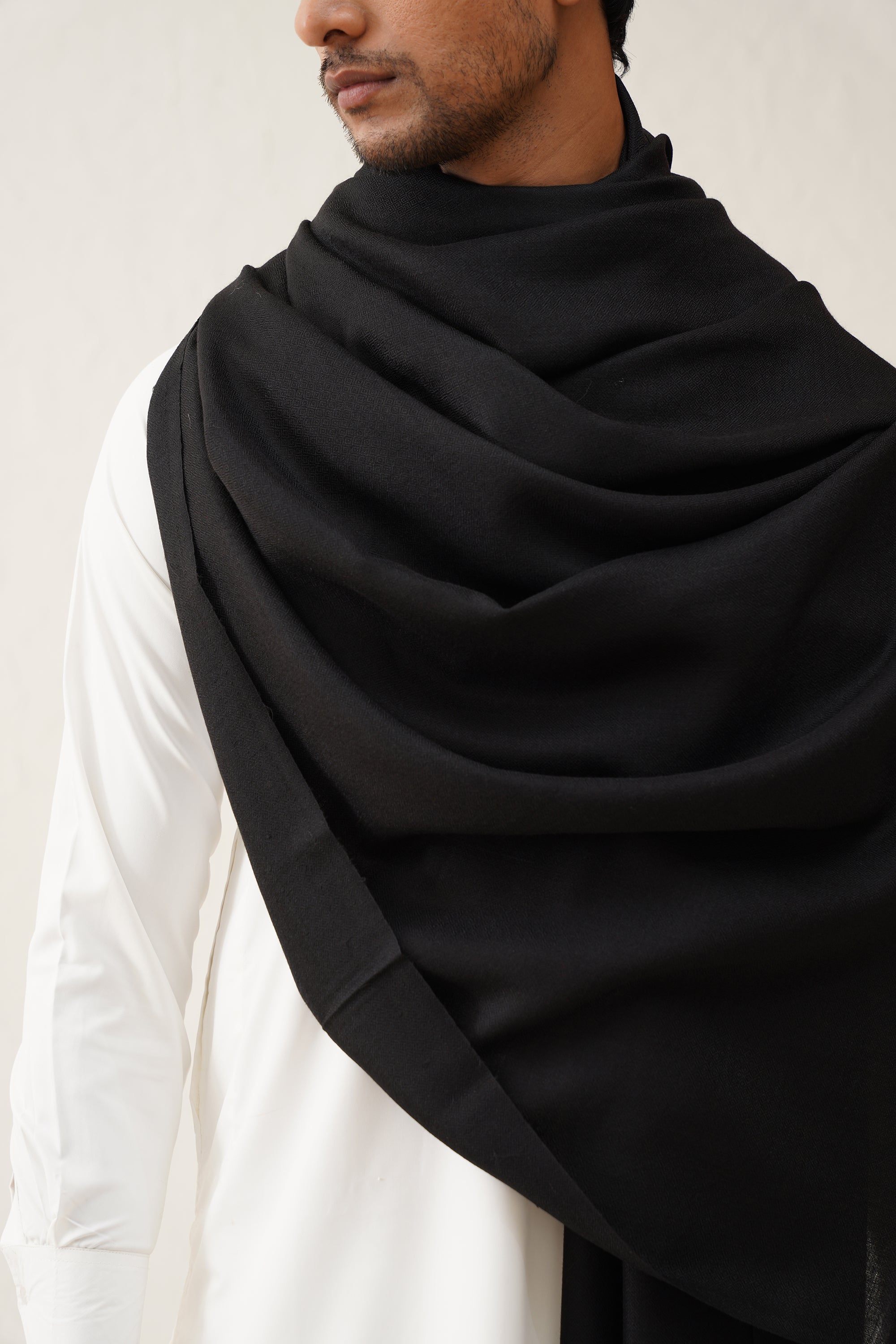 Mens Plain Black Woollen Shawl - Neetika Chopra