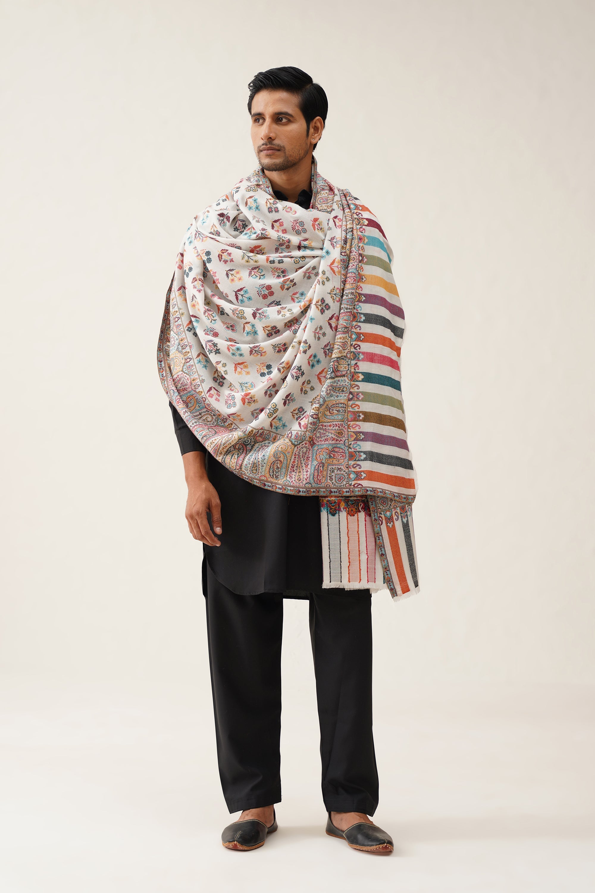 Mens White Kaani Woollen Dusala - Neetika Chopra