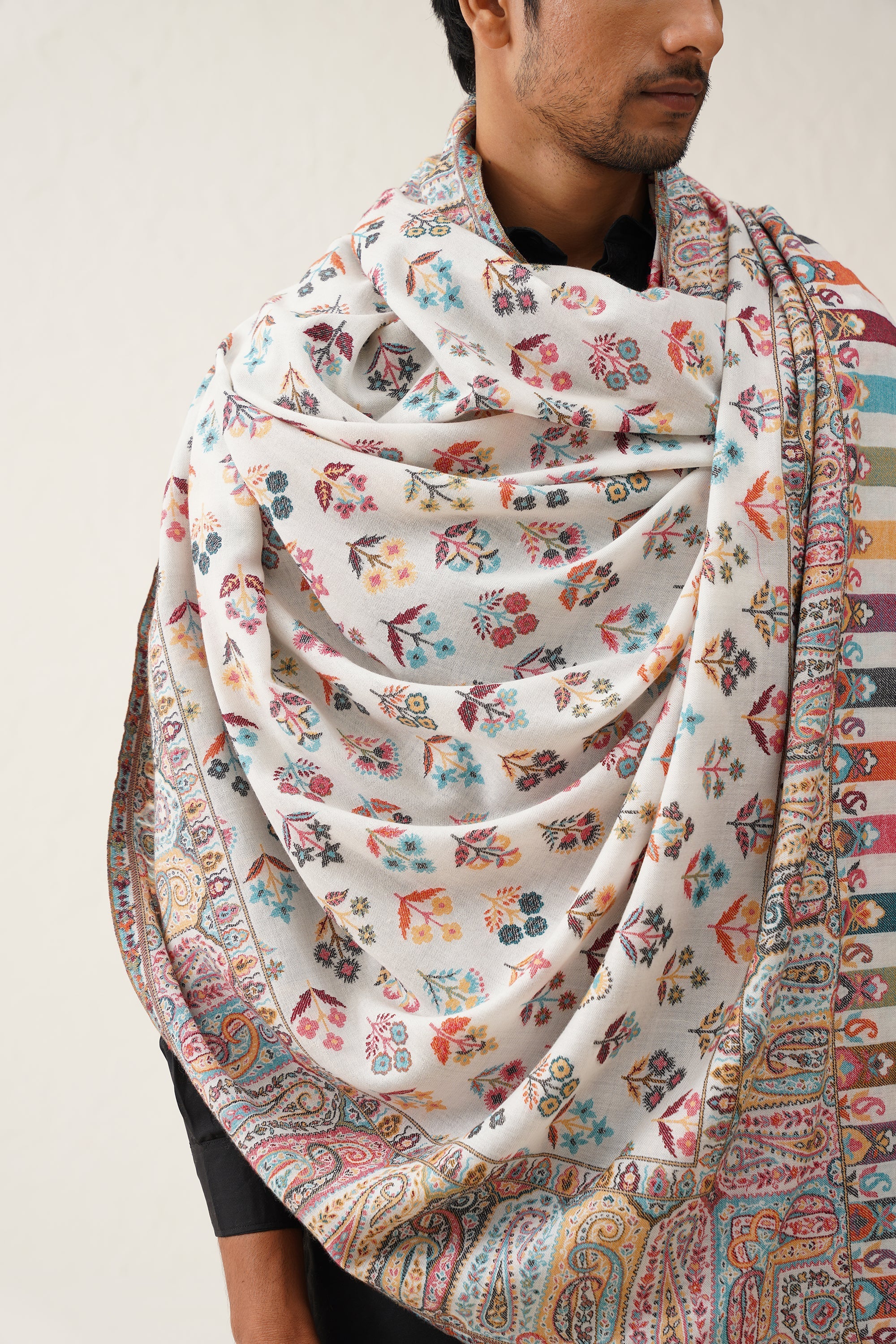 Mens White Kaani Woollen Dusala - Neetika Chopra