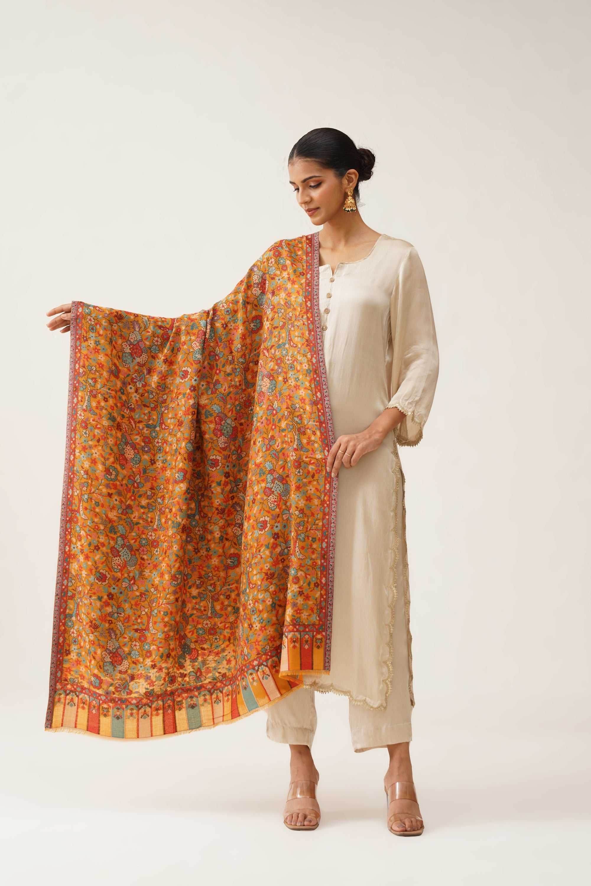 Mustard Kaani Wool Shawl - Neetika Chopra