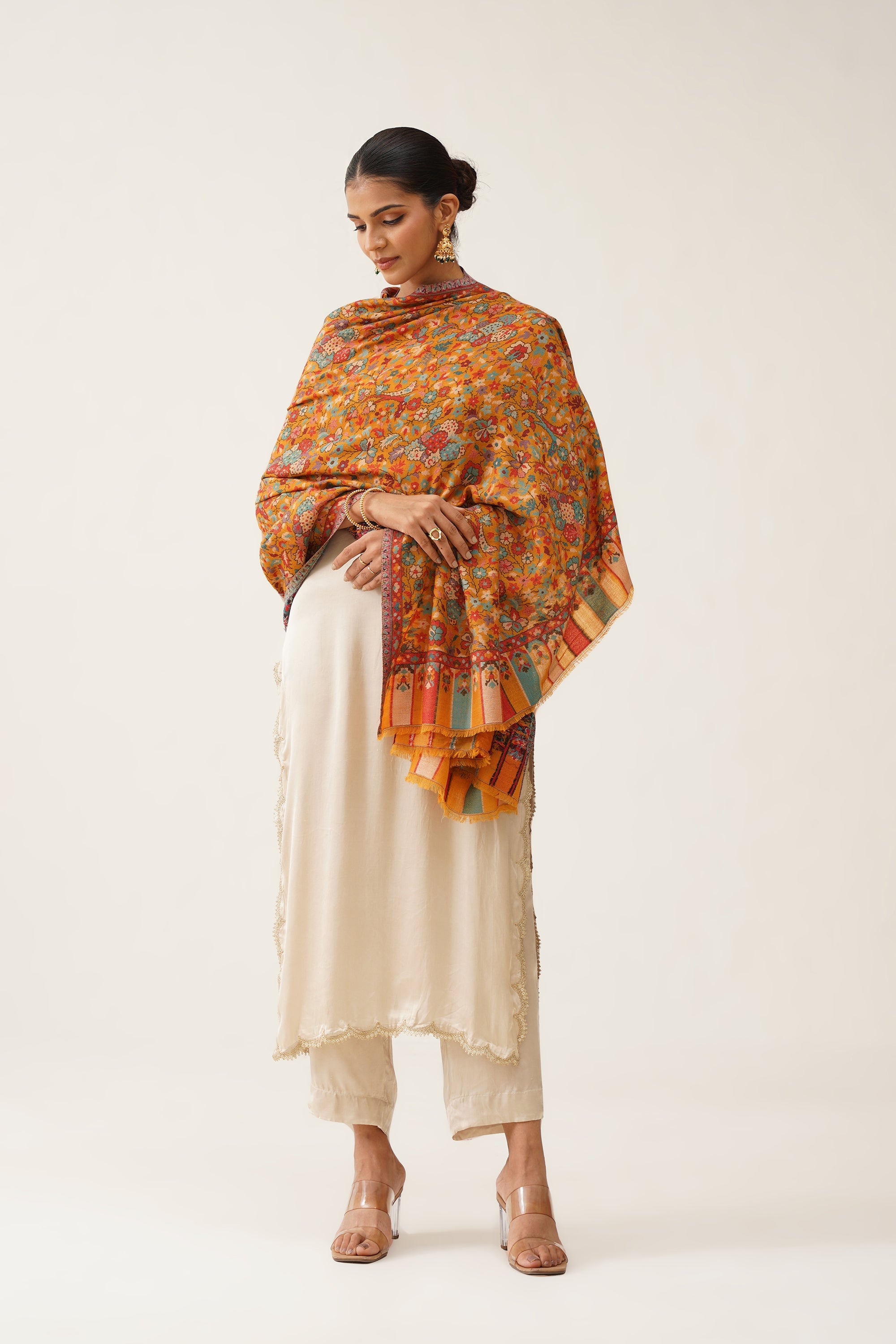 Mustard Kaani Wool Shawl - Neetika Chopra