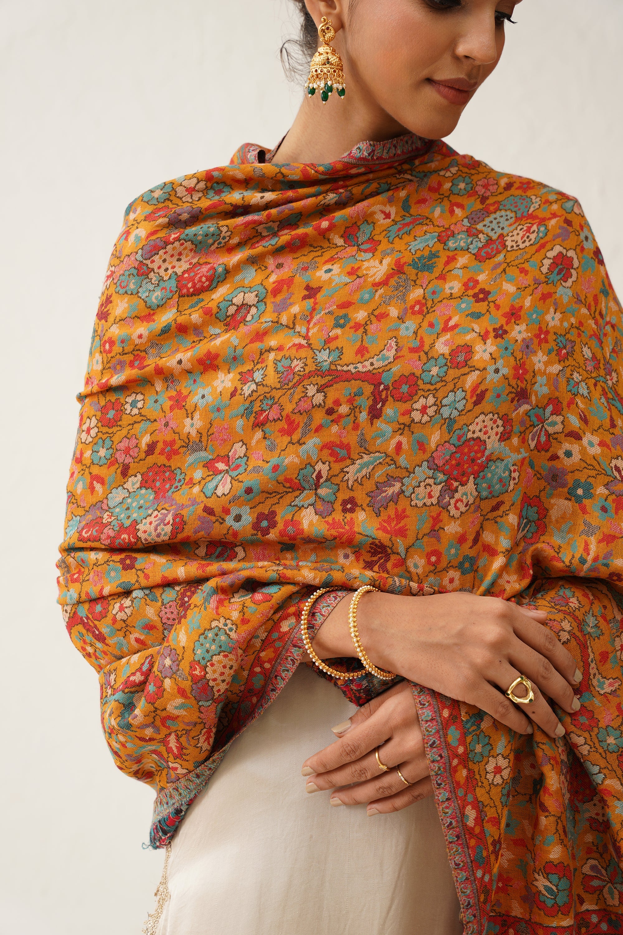 Mustard Kaani Wool Shawl - Neetika Chopra