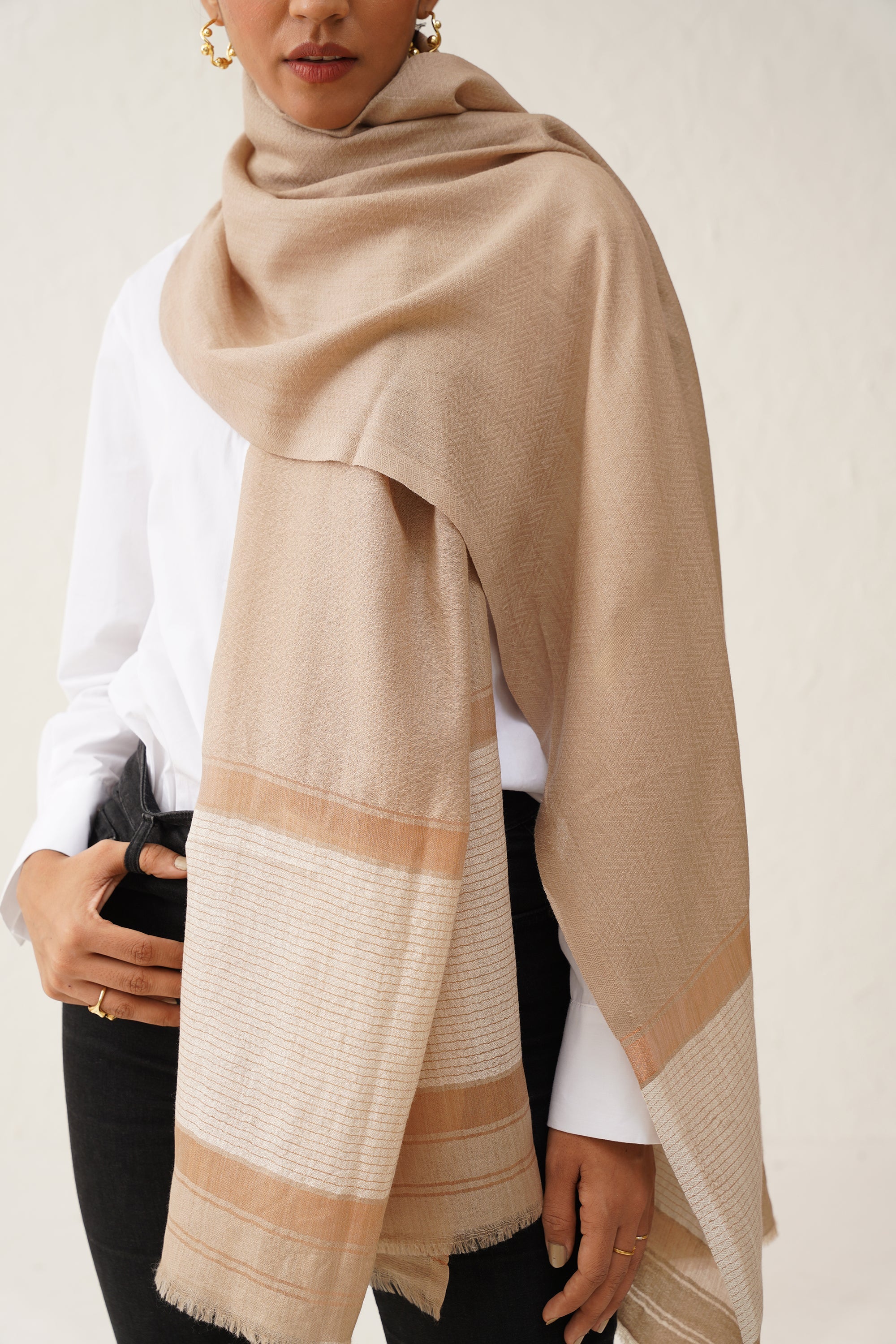 Beige Herringbone Lurex Stole - Neetika Chopra