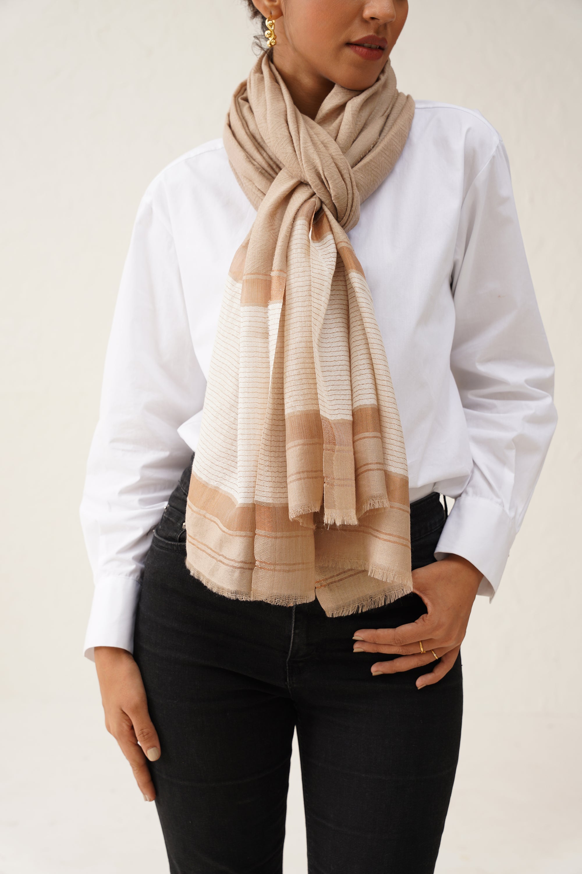 Beige Herringbone Lurex Stole - Neetika Chopra