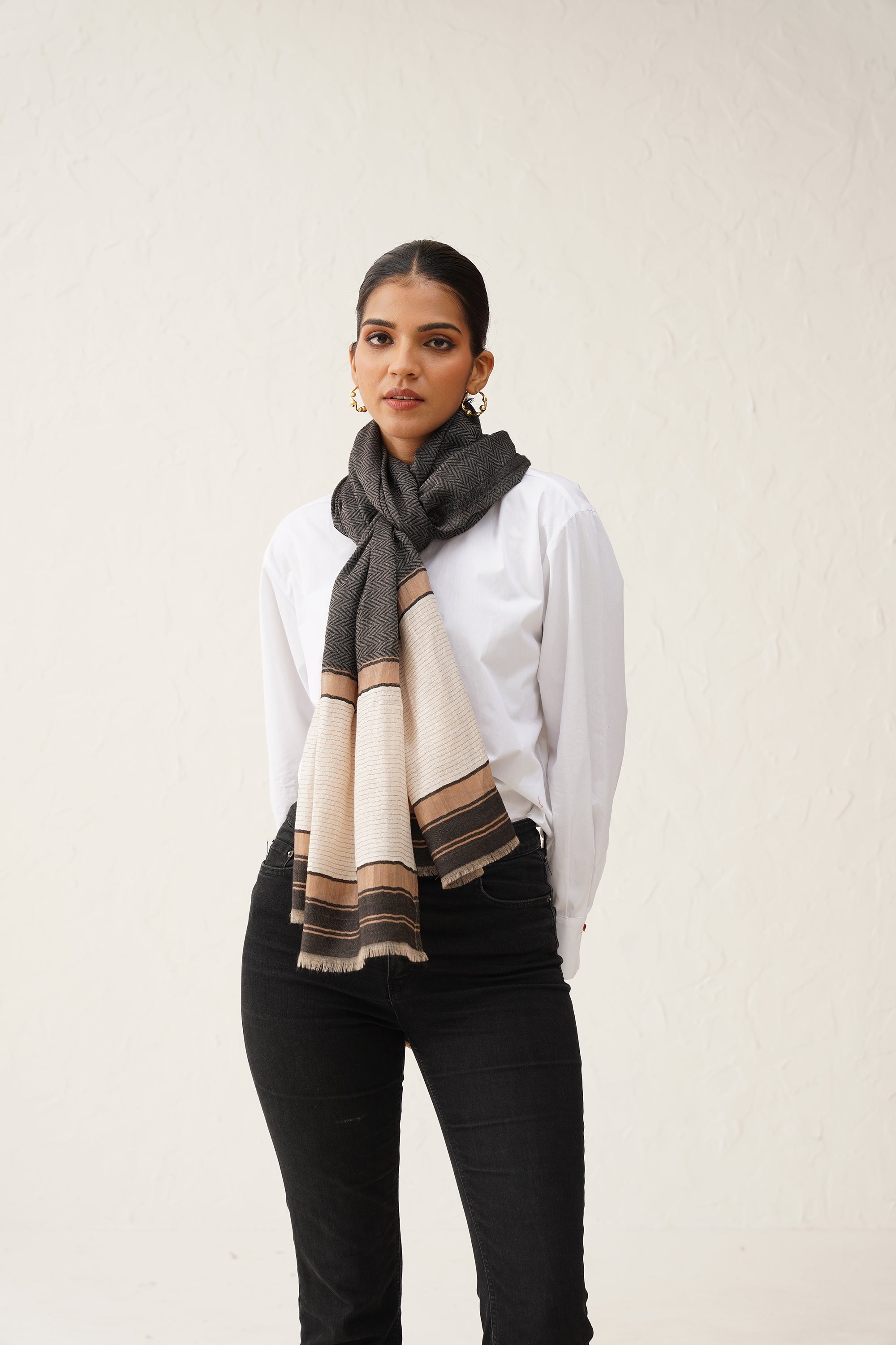 Grey Herringbone Lurex Stole - Neetika Chopra