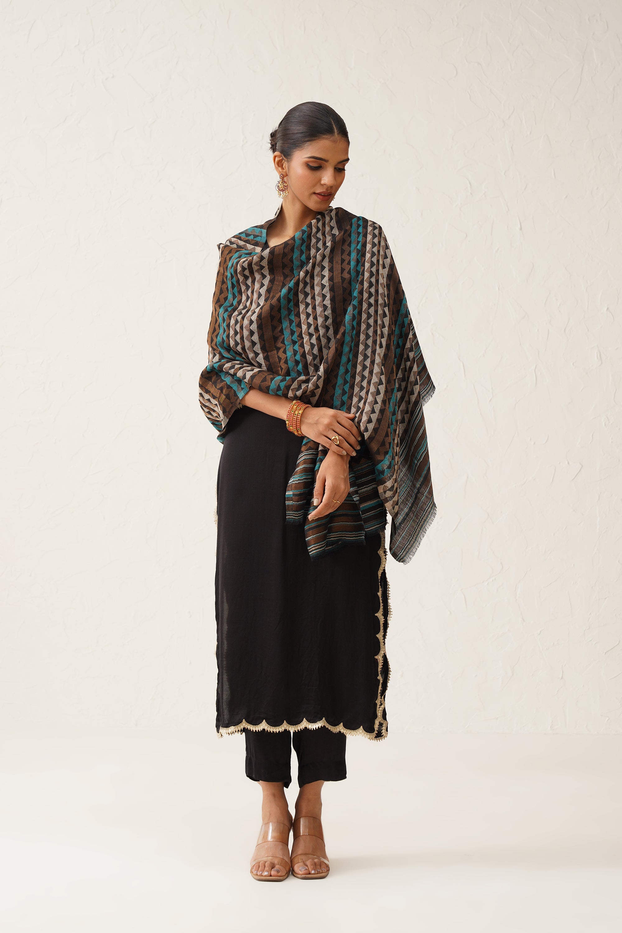Negar Zig Zag Woollen Lurex Stole - Neetika Chopra