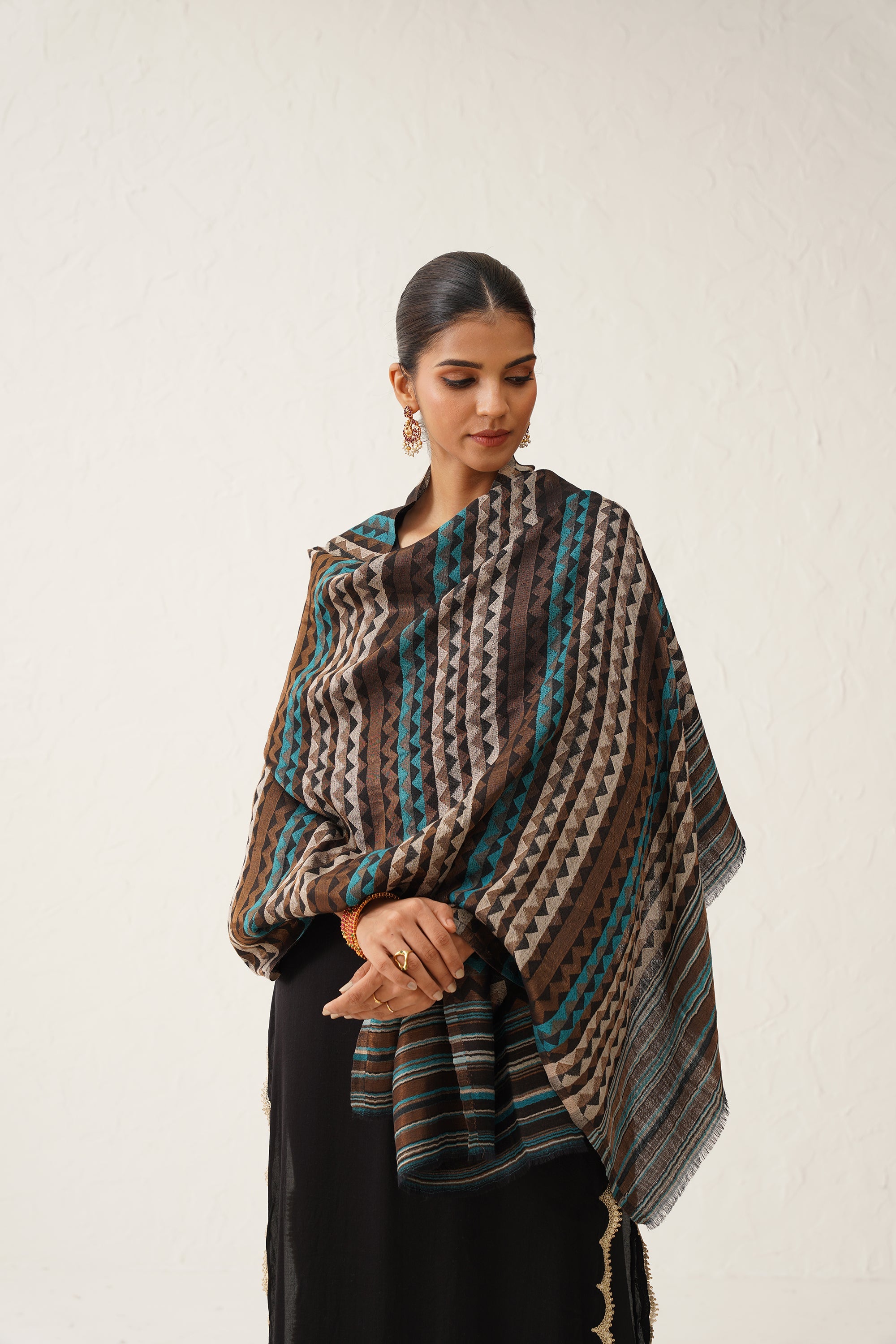 Negar Zig Zag Woollen Lurex Stole - Neetika Chopra