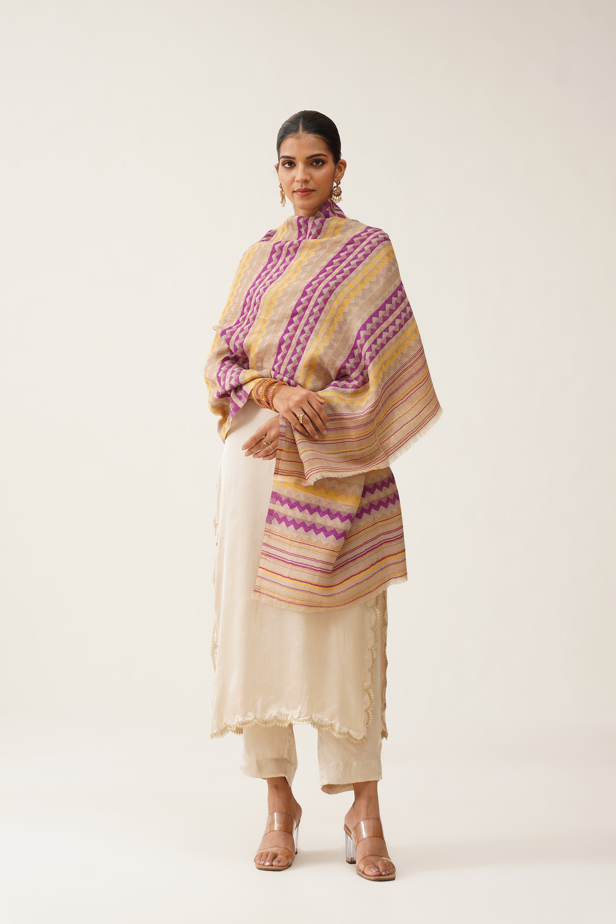 Samina Zig Zag Lurex Woollen Stole - Neetika Chopra
