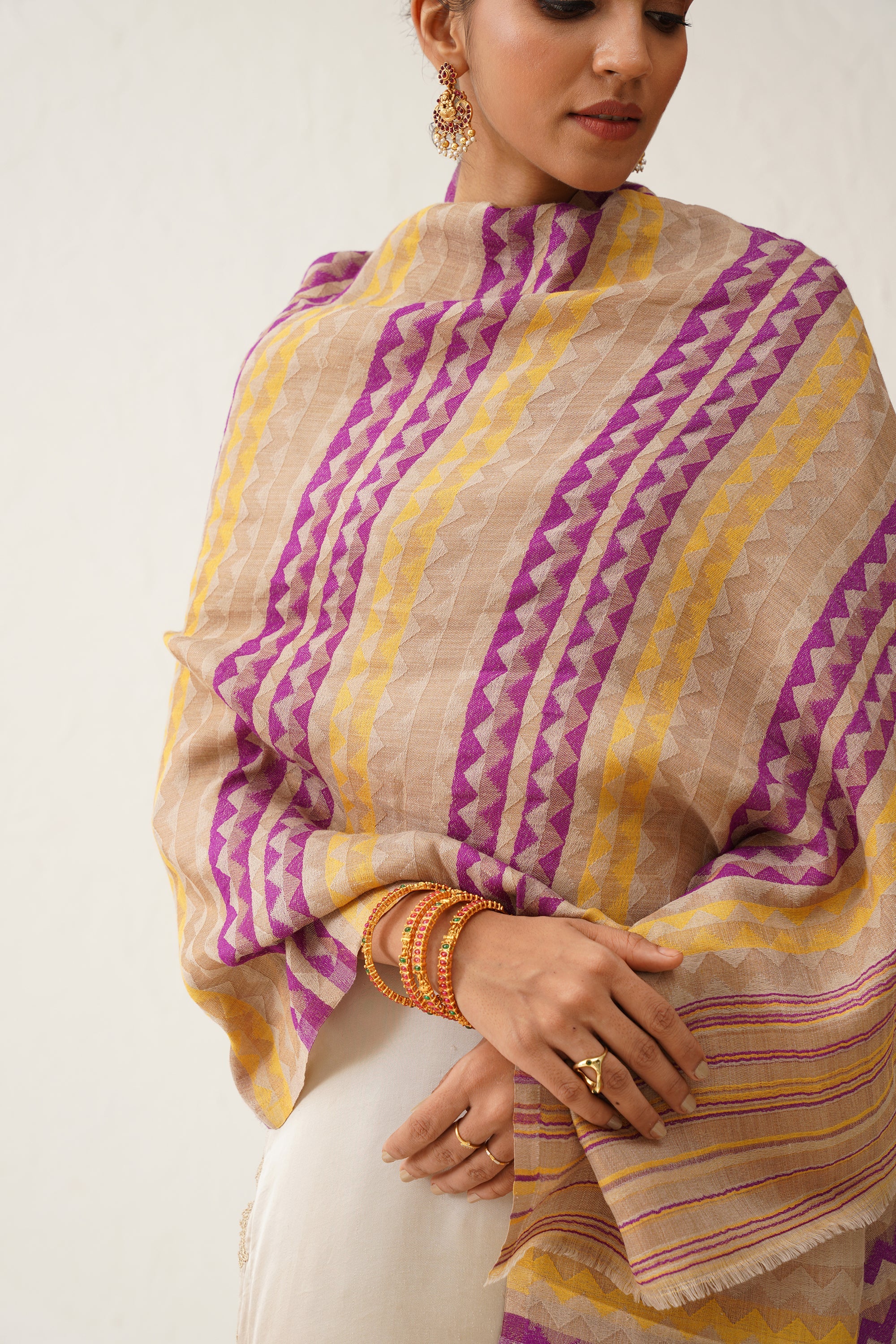 Samina Zig Zag Lurex Woollen Stole - Neetika Chopra