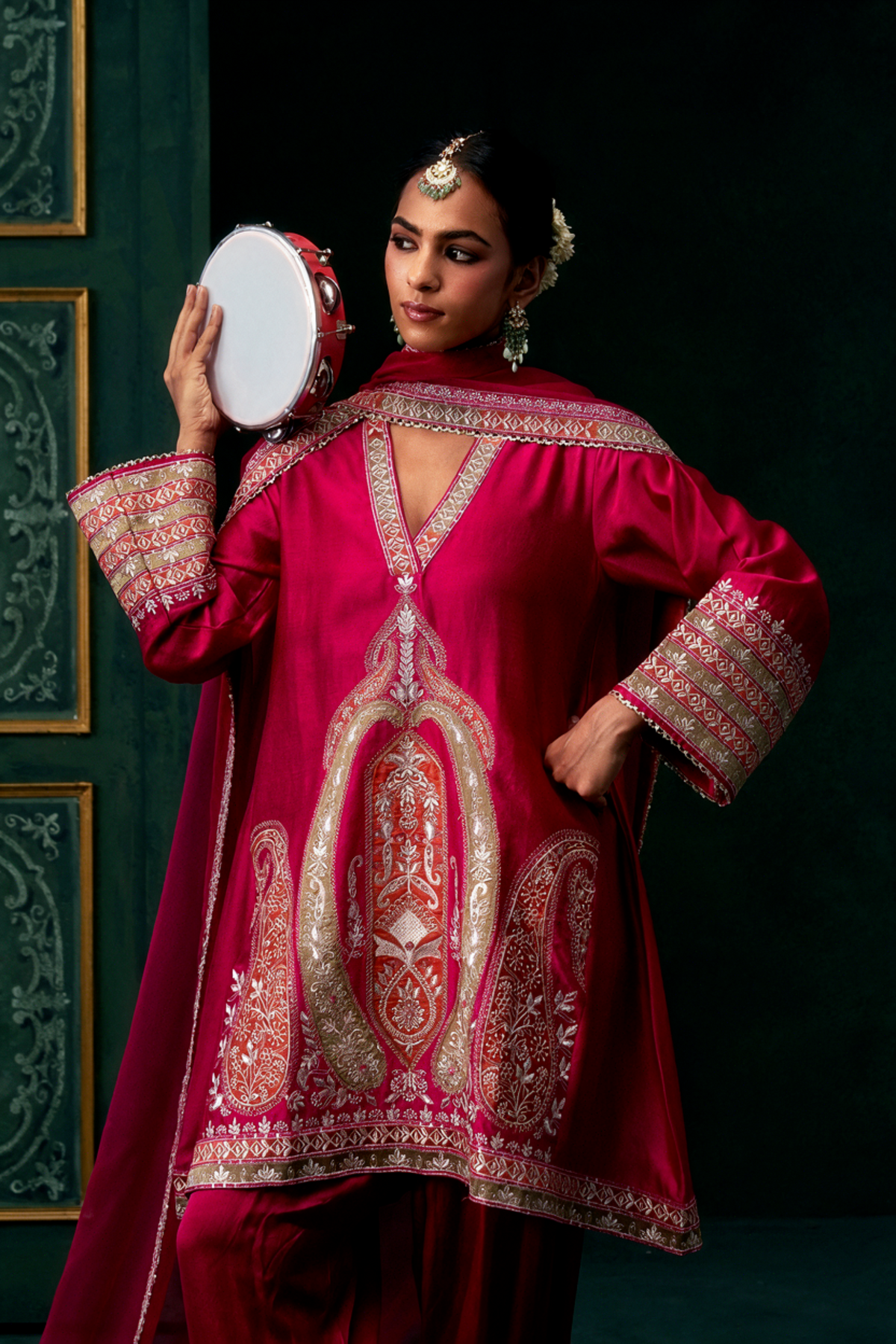 Zehra Chanderi Satin Embroidered Suit Set