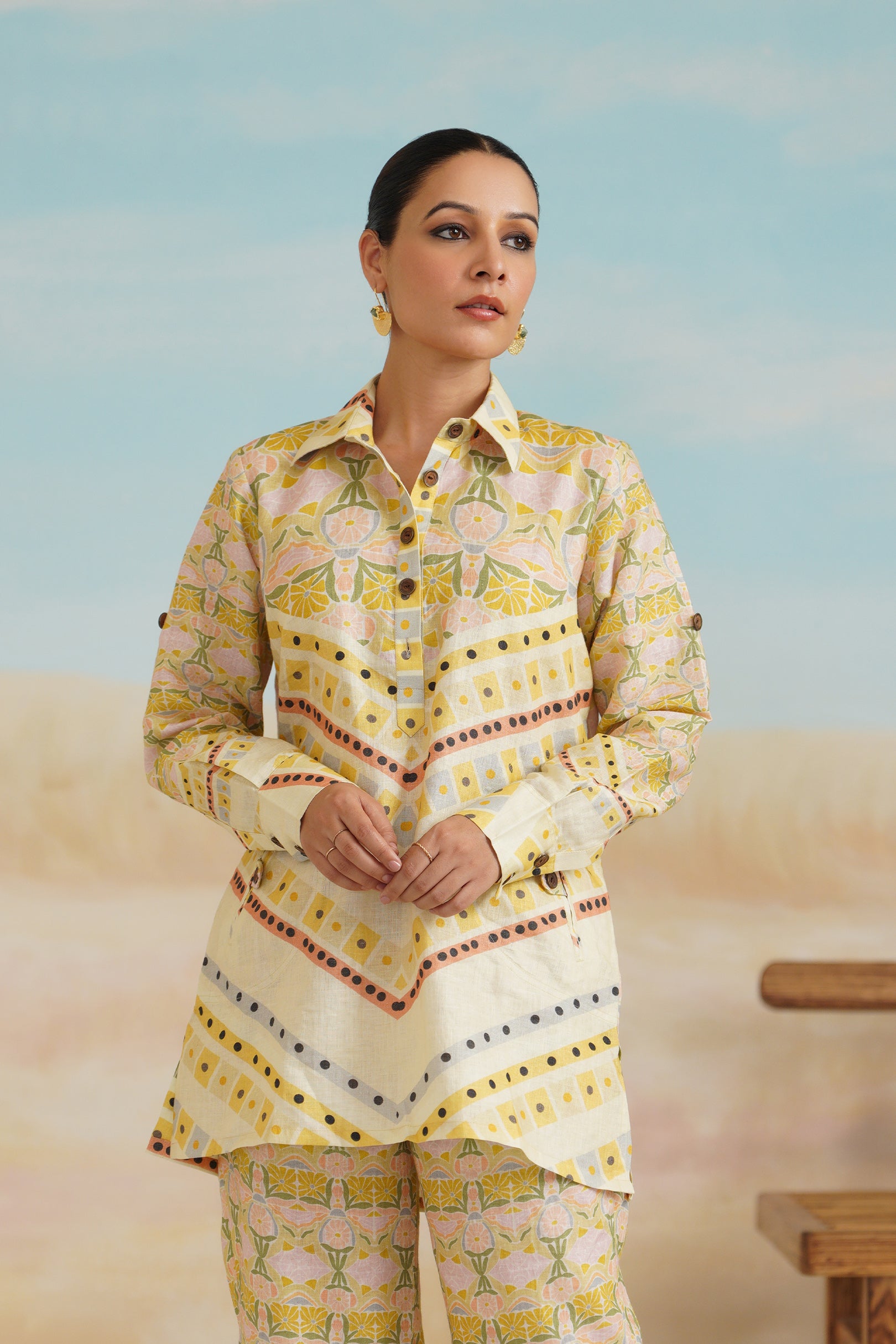 Topaz Pure Linen Printed Top - Neetika Chopra