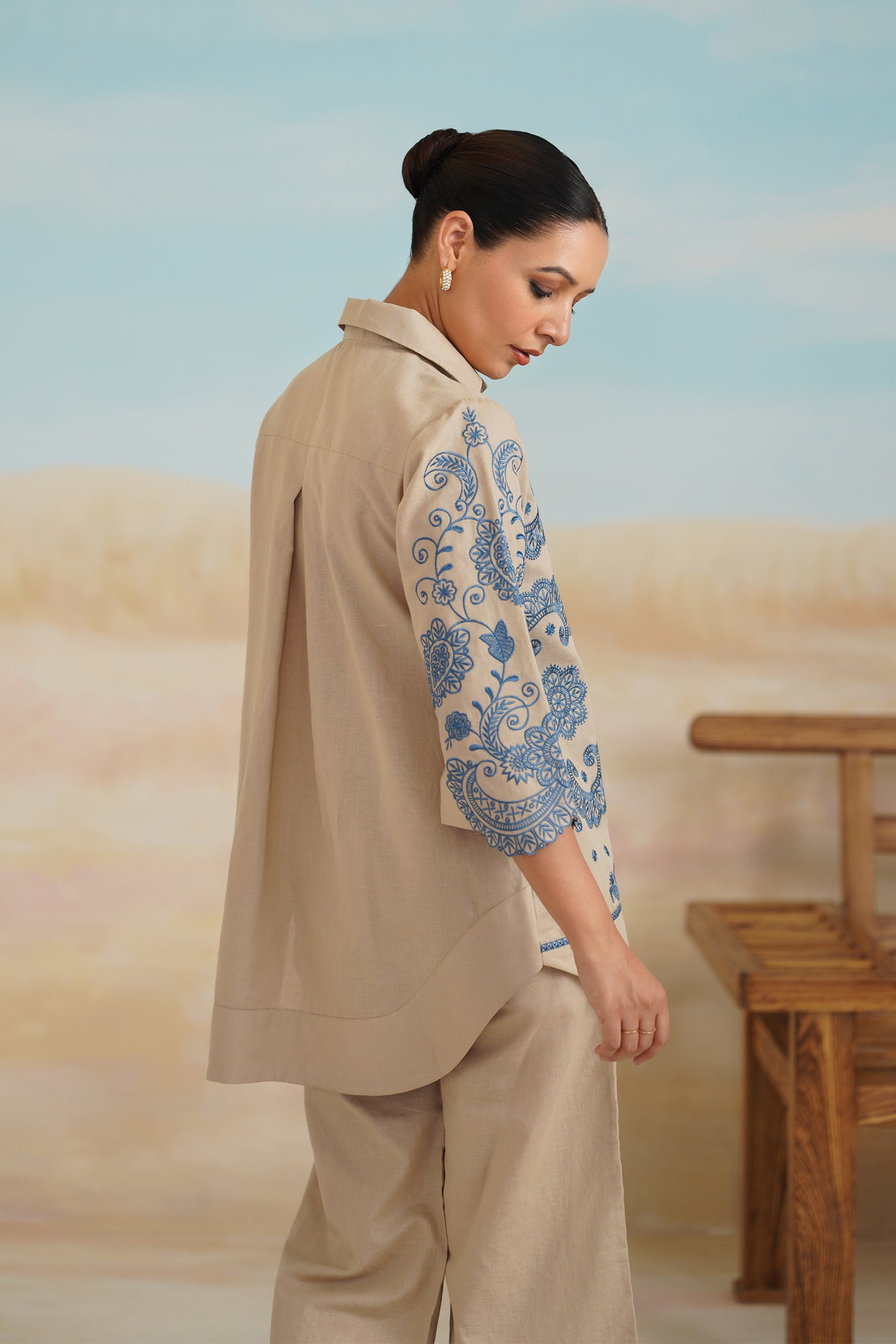 Zermin Cotton Linen Embroidered Top - Neetika Chopra