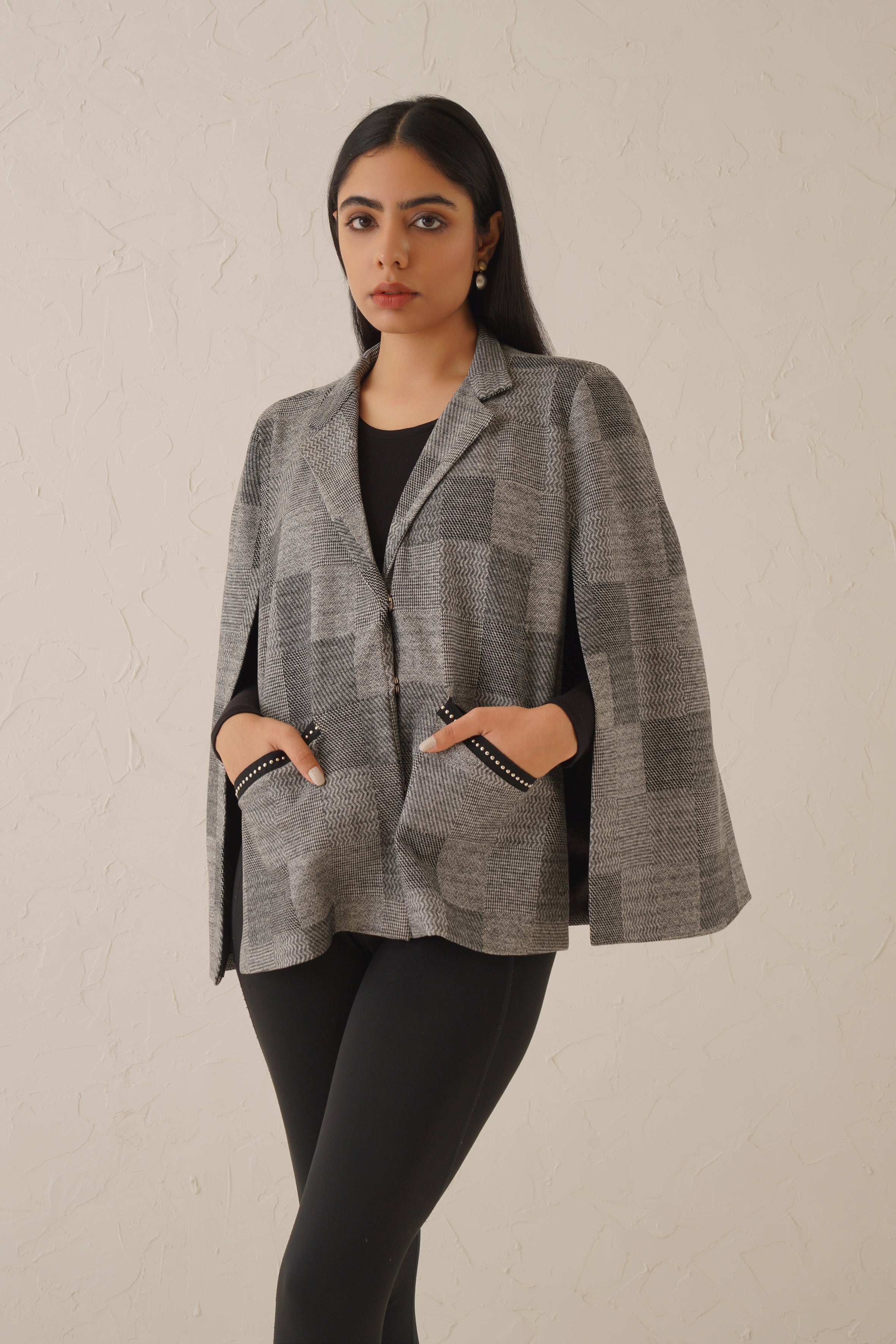 Vintage Check Grey Cape - Neetika Chopra