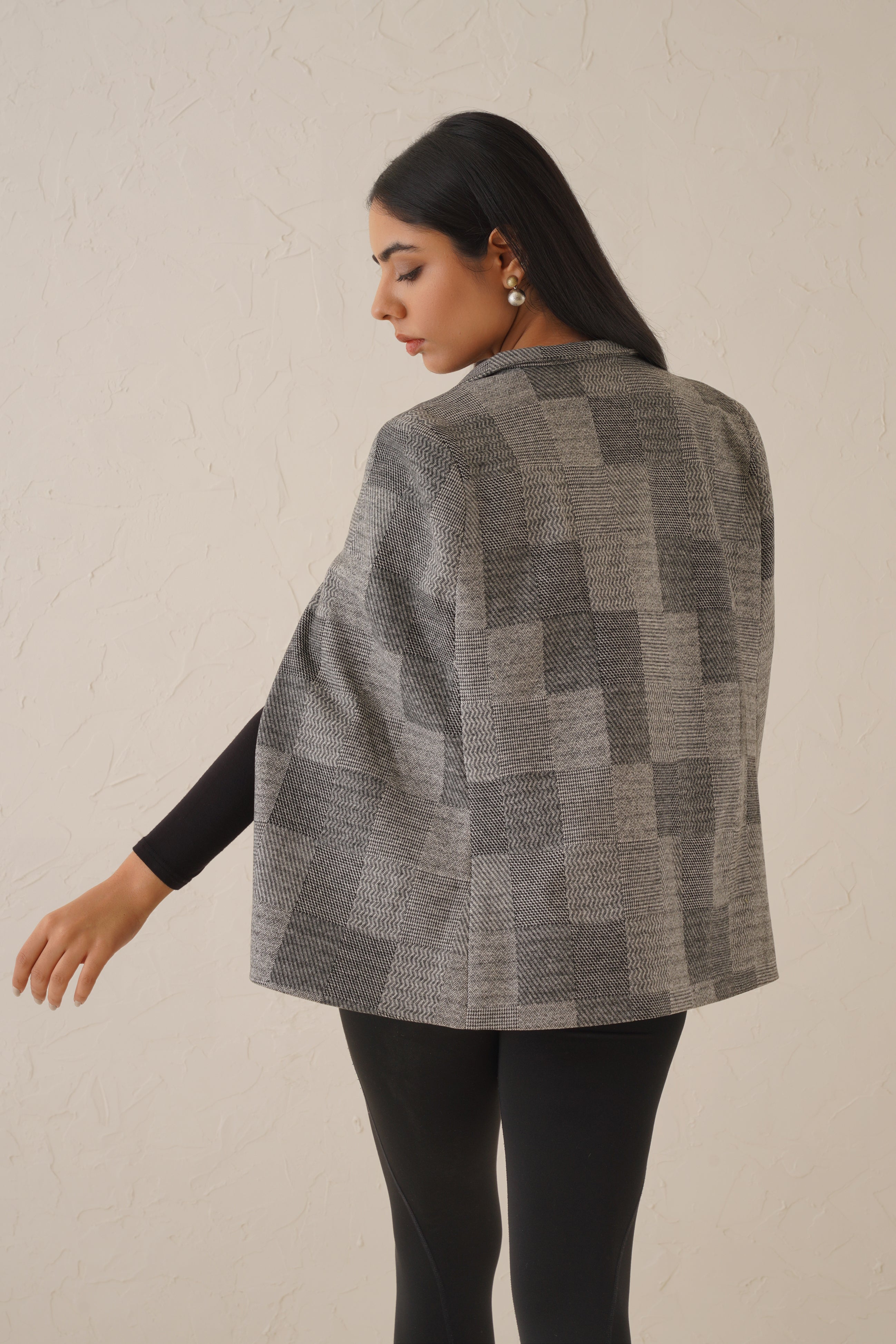 Vintage Check Grey Cape - Neetika Chopra