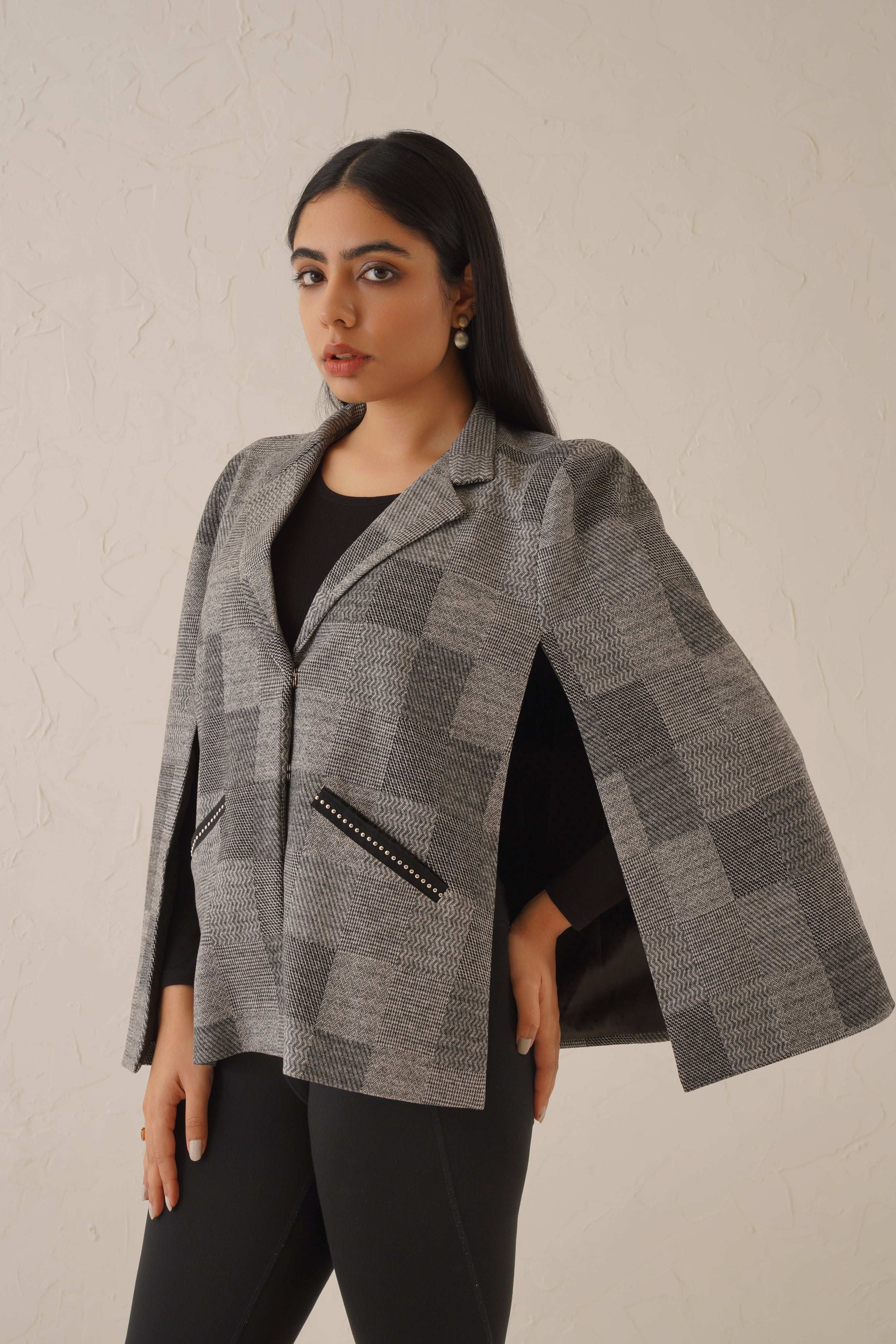 Vintage Check Grey Cape - Neetika Chopra