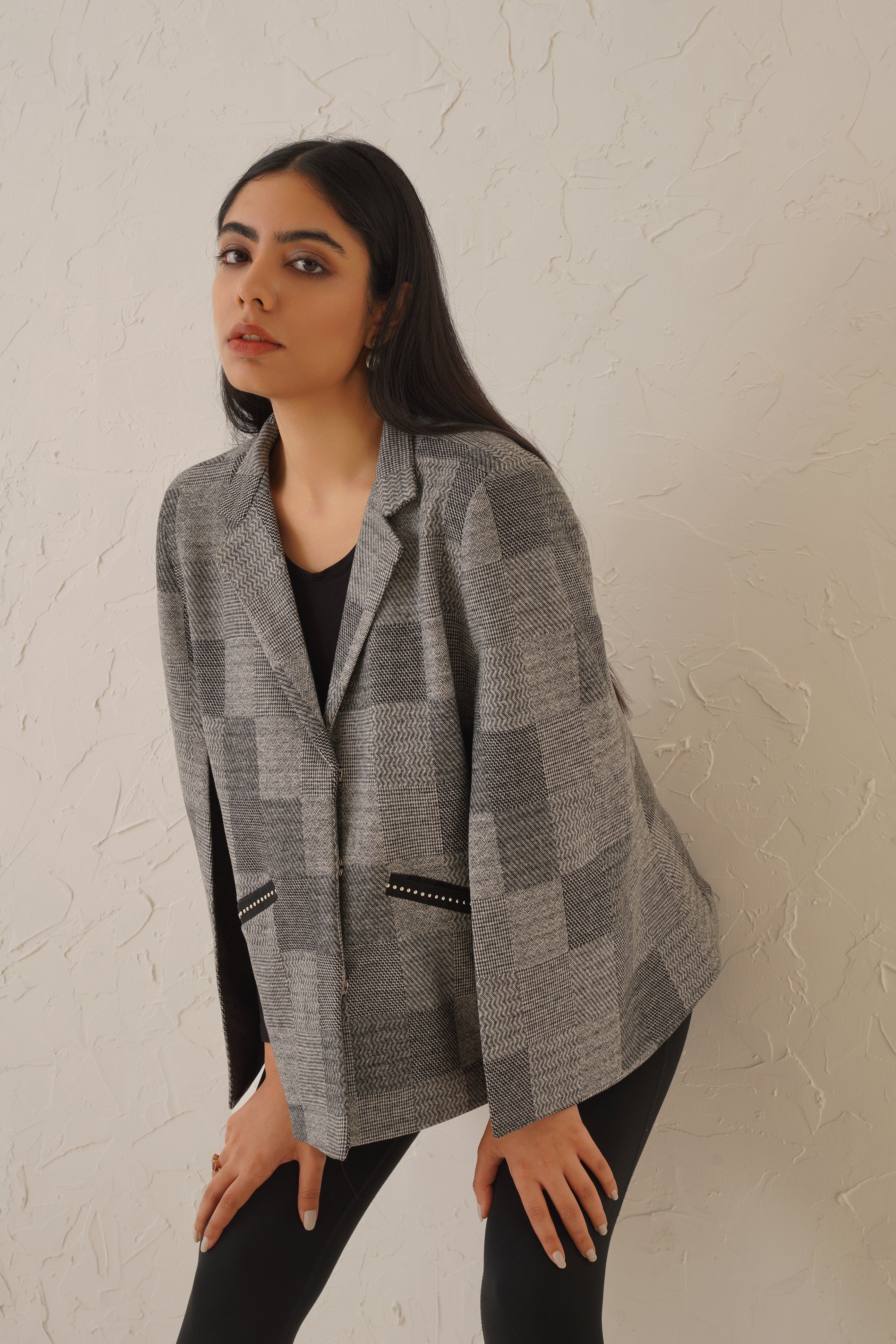 Vintage Check Grey Cape - Neetika Chopra