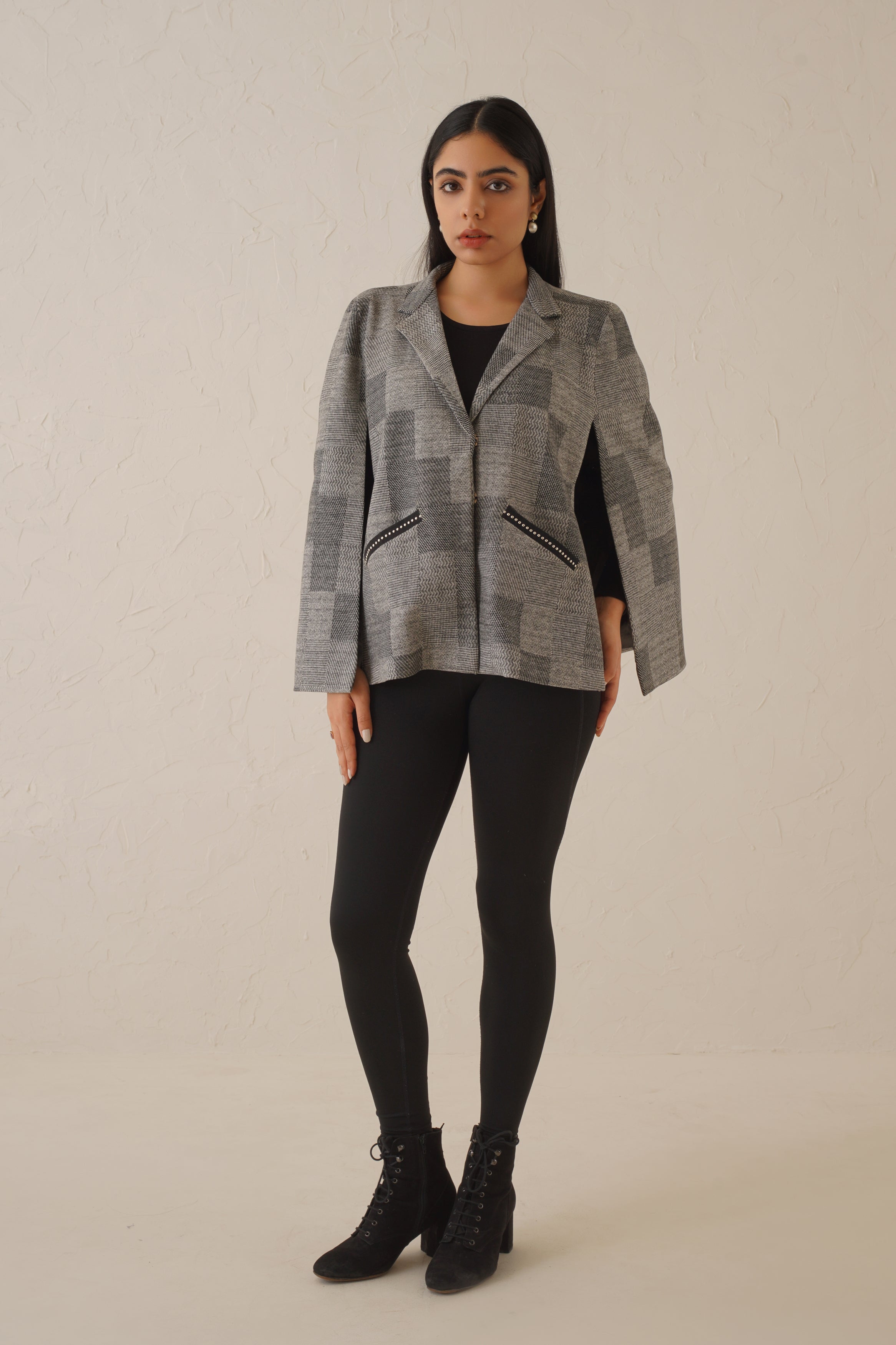 Vintage Check Grey Cape - Neetika Chopra