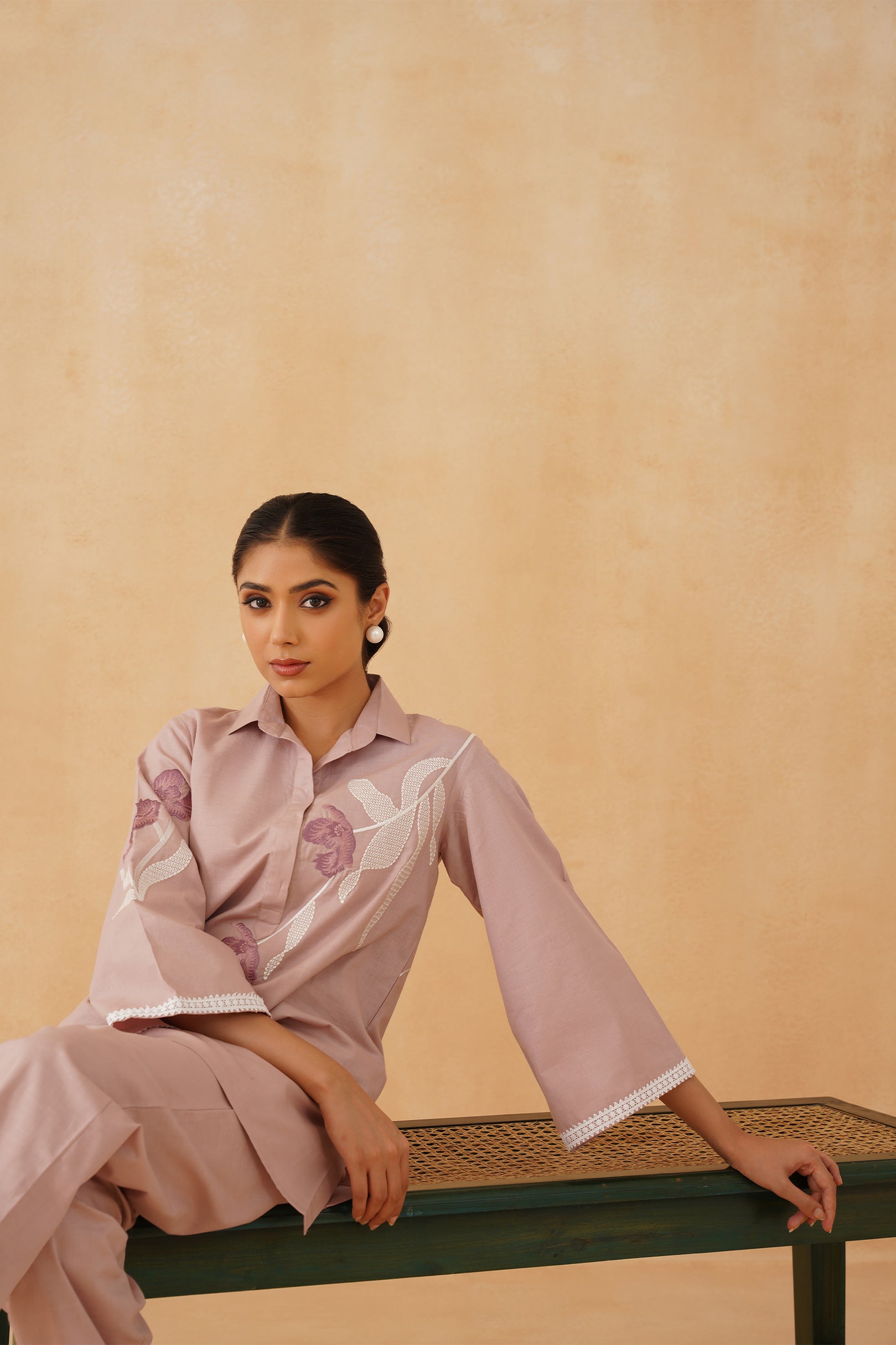 Alvia Cotton Linen Embroidered Matching Set