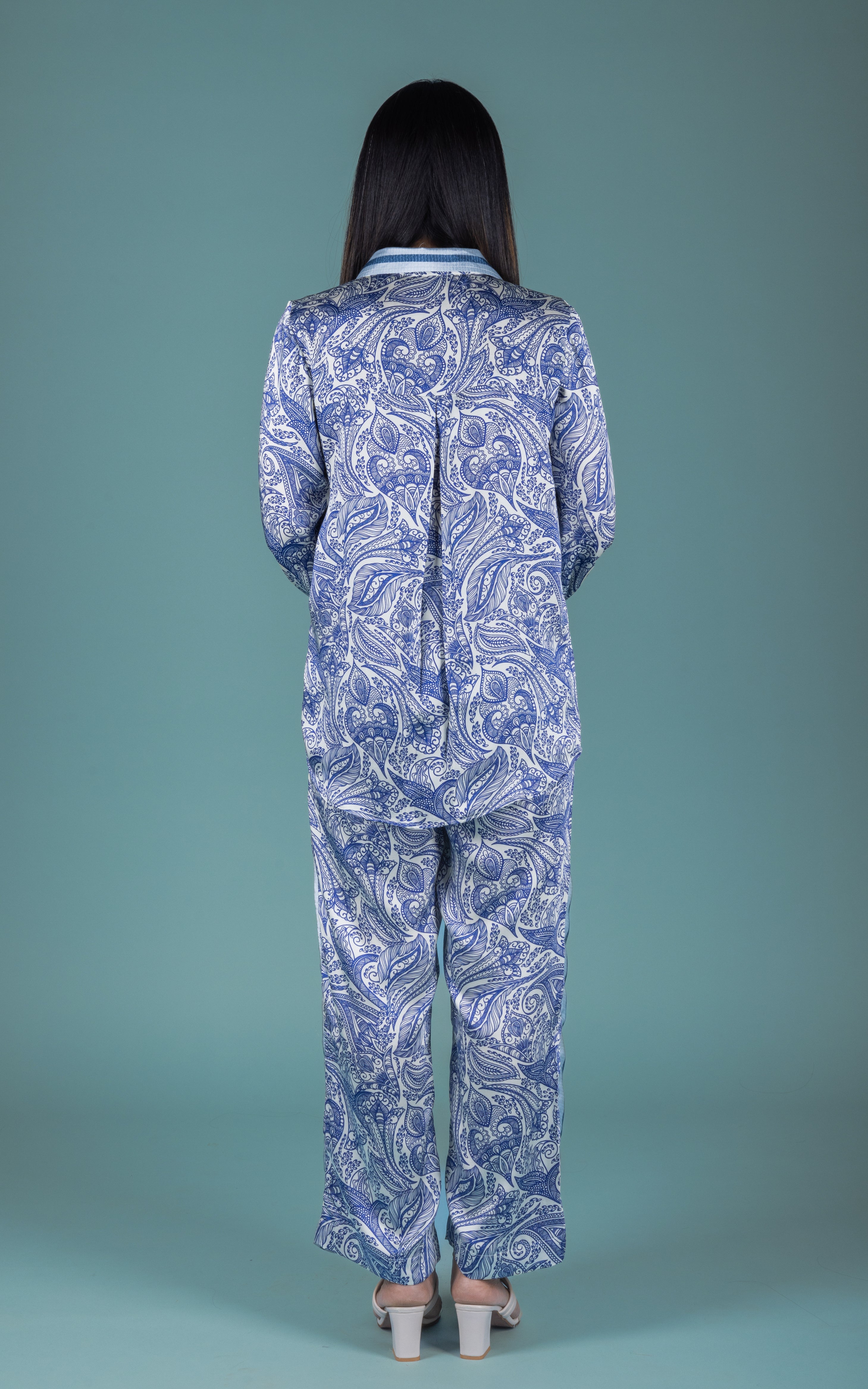 Blue Kyra Satin Co-ord Set - Neetika Chopra