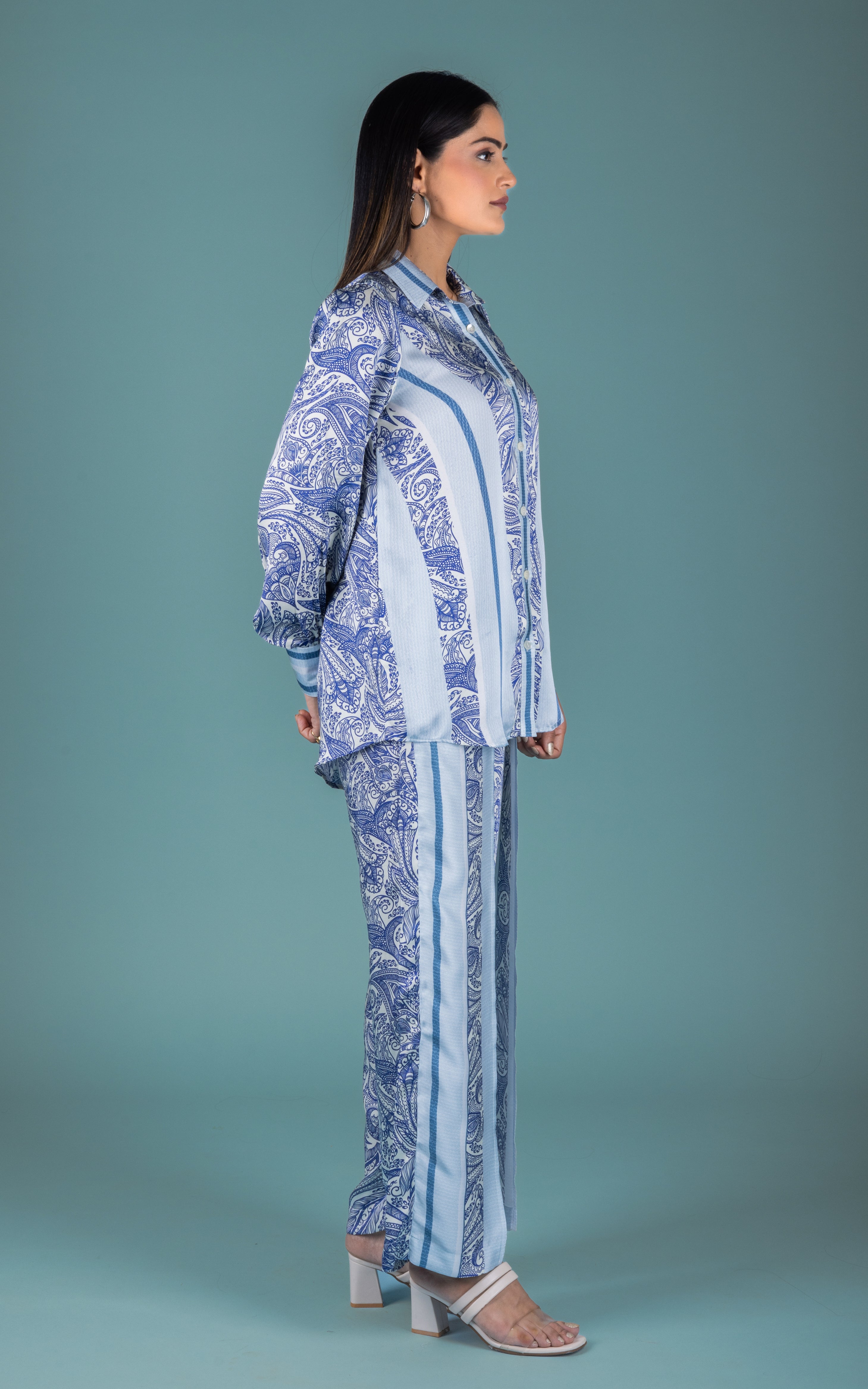 Blue Kyra Satin Co-ord Set - Neetika Chopra