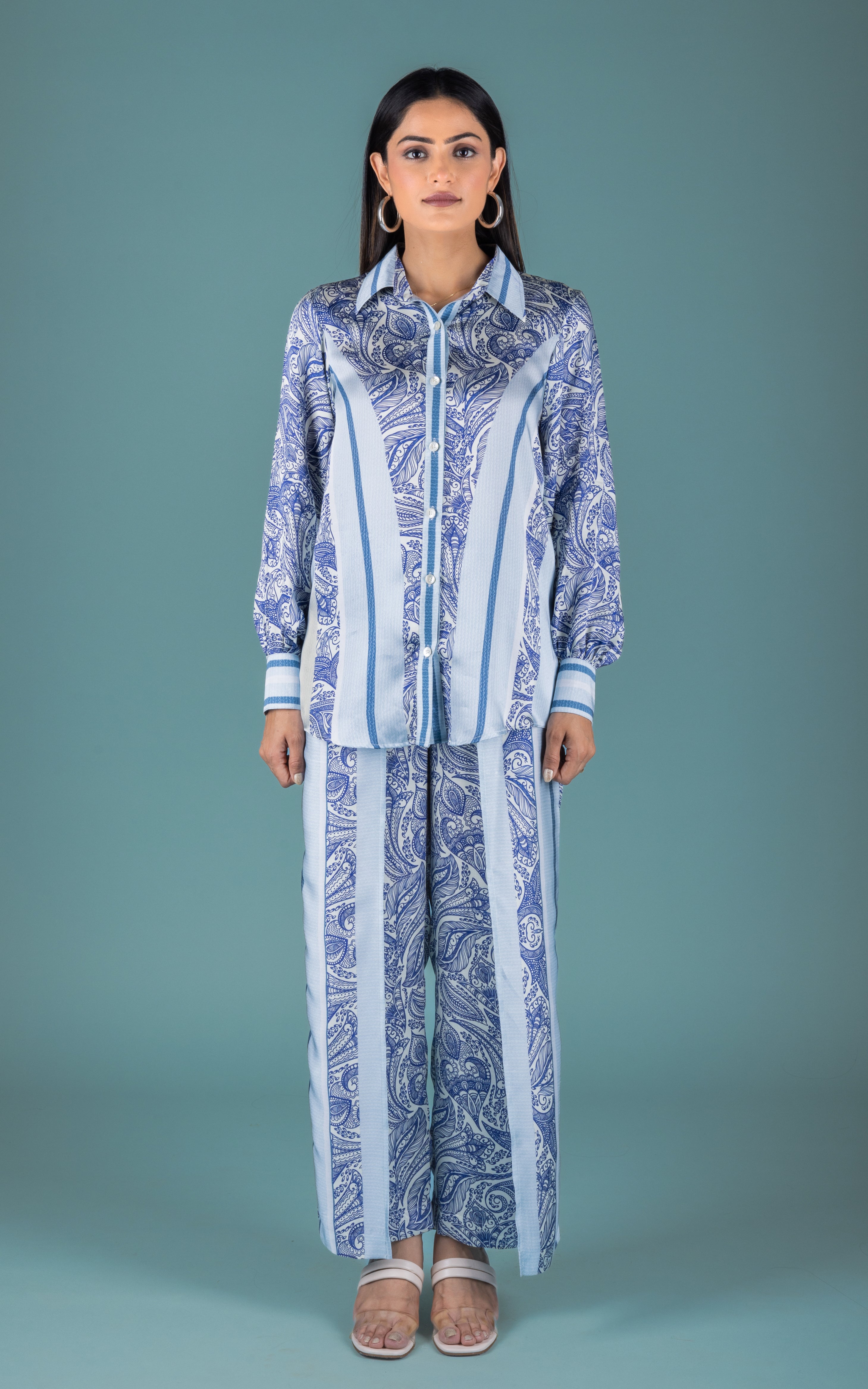 Blue Kyra Satin Co-ord Set - Neetika Chopra