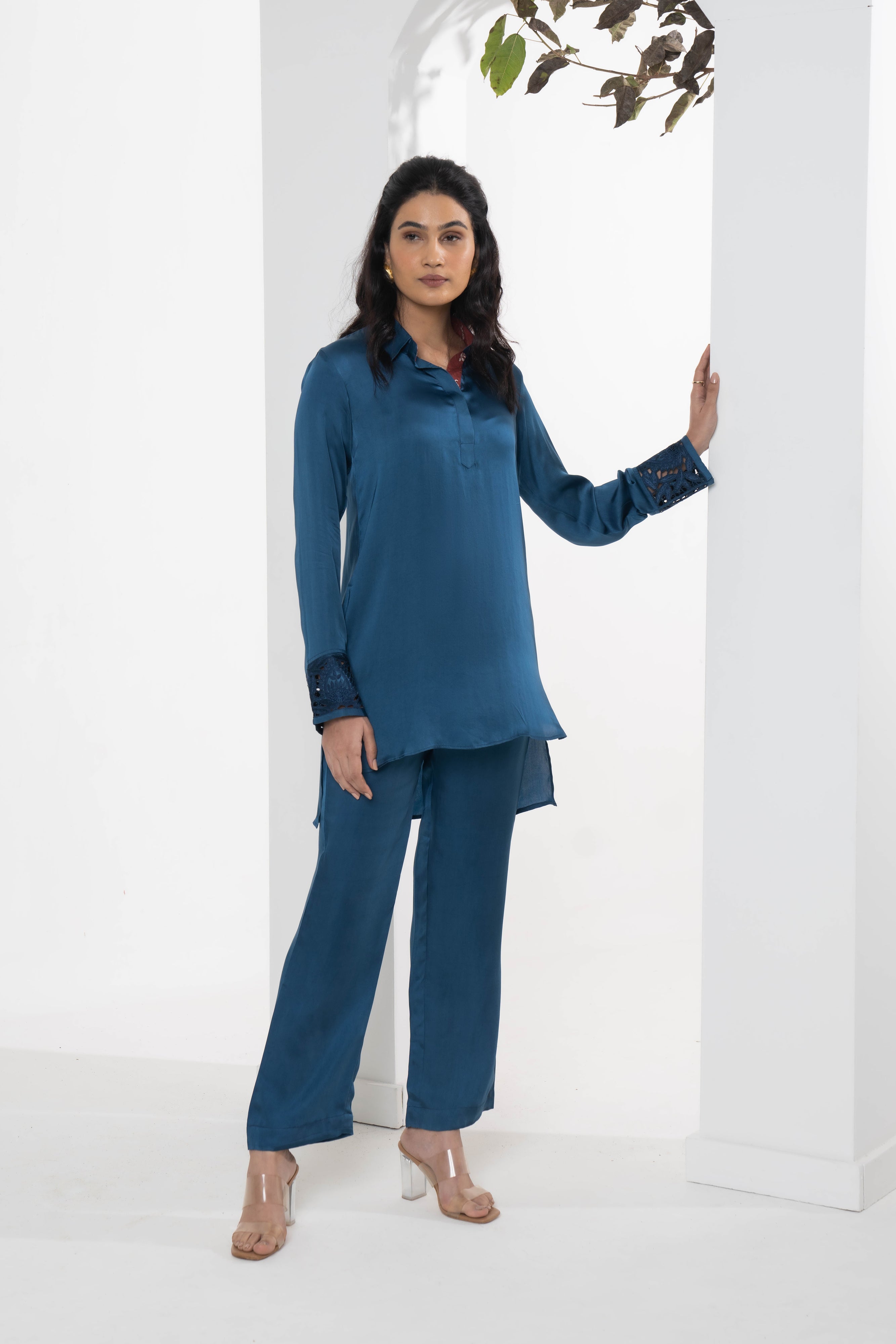 Mira Blue Satin Co-ord Set - Neetika Chopra