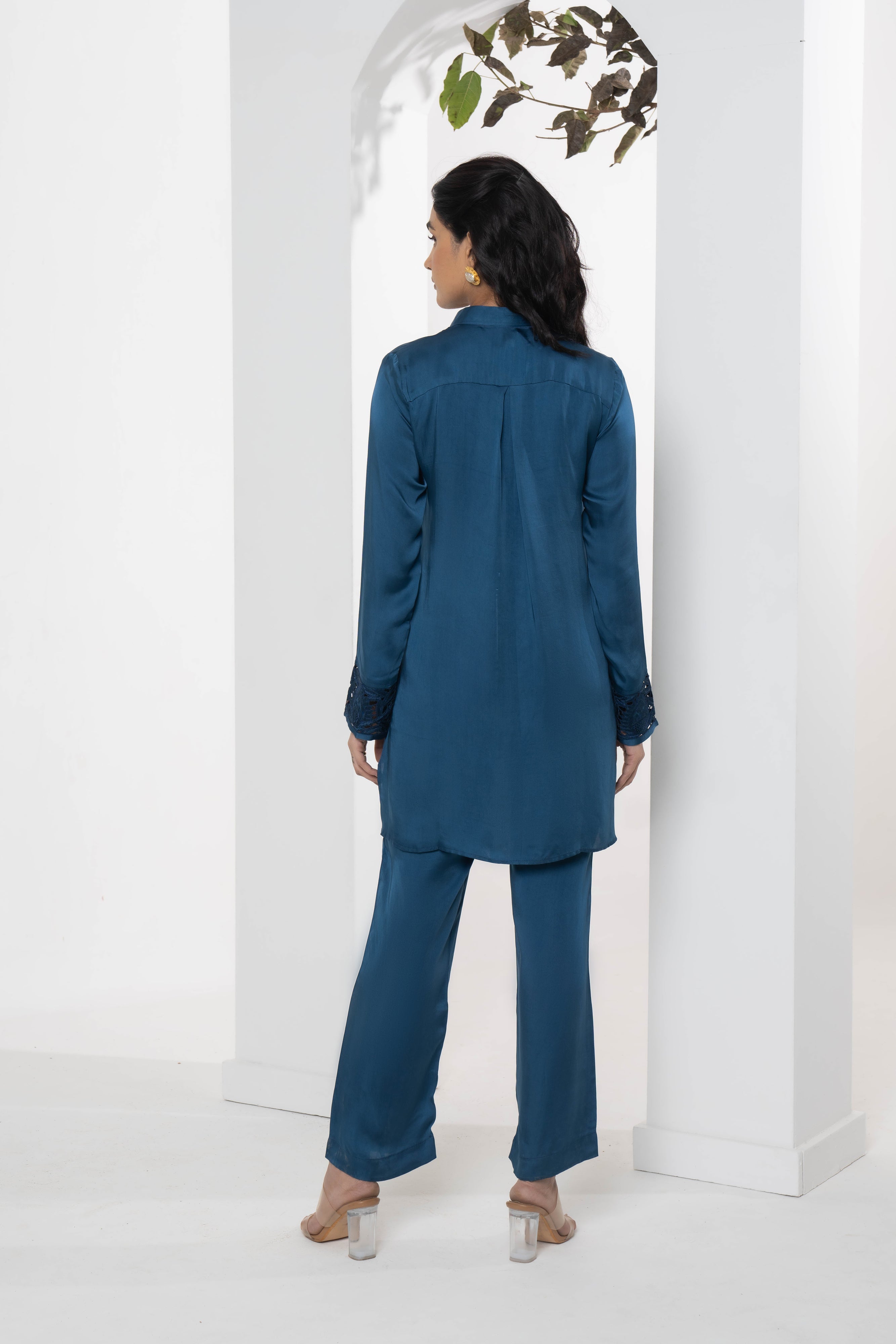 Mira Blue Satin Co-ord Set - Neetika Chopra