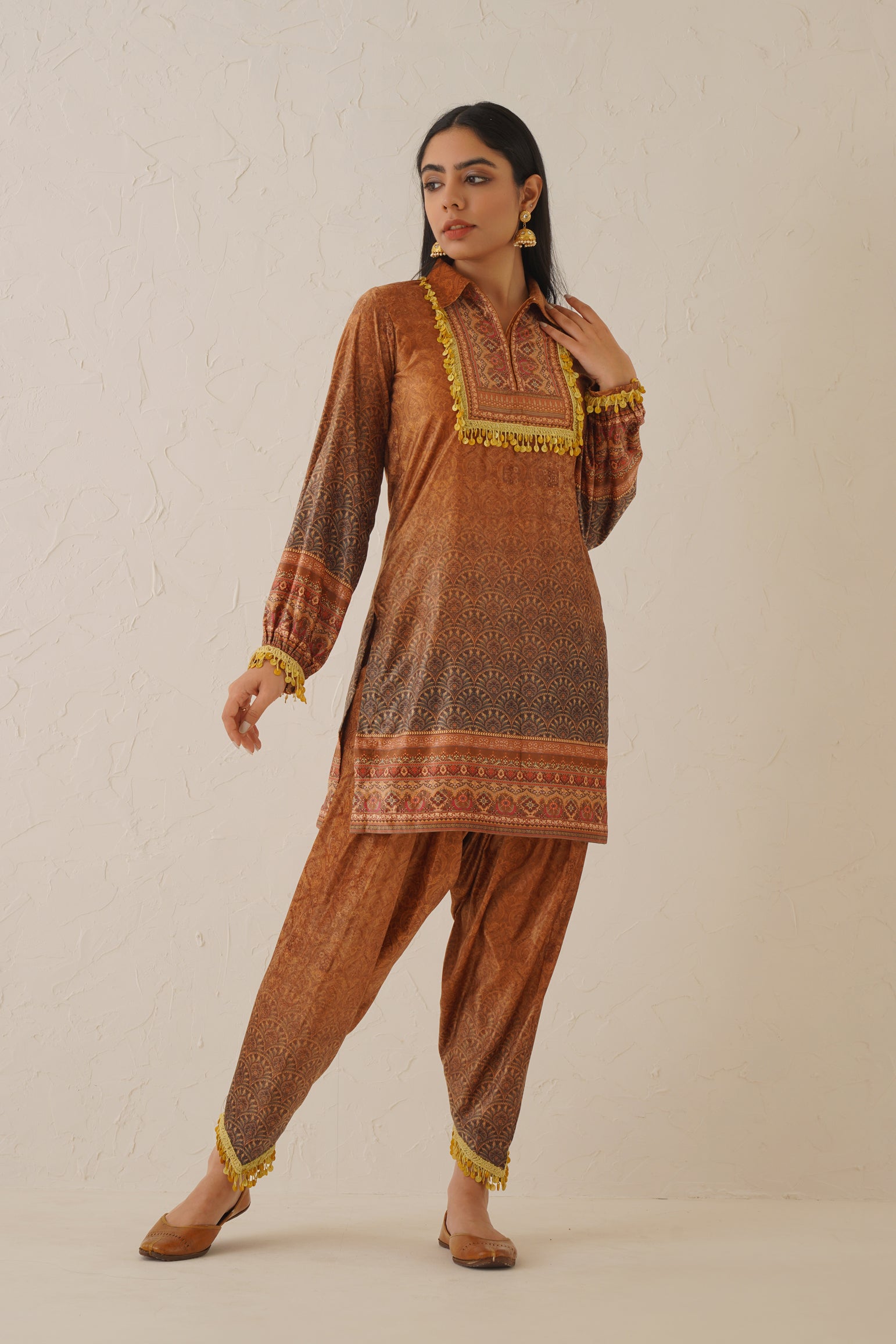 Mustard Shaded Matching Velvet Set - Neetika Chopra