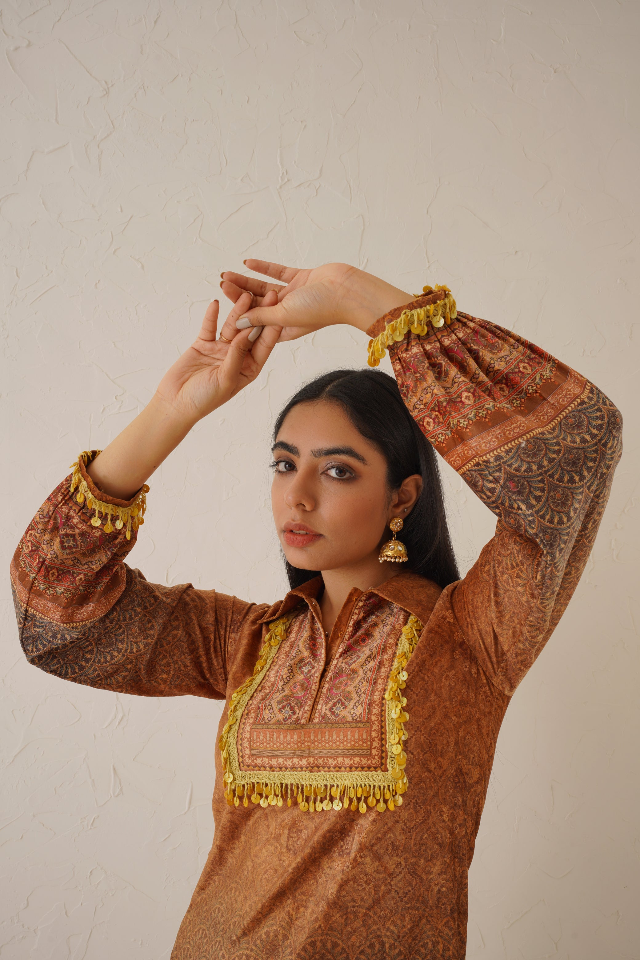 Mustard Shaded Matching Velvet Set - Neetika Chopra