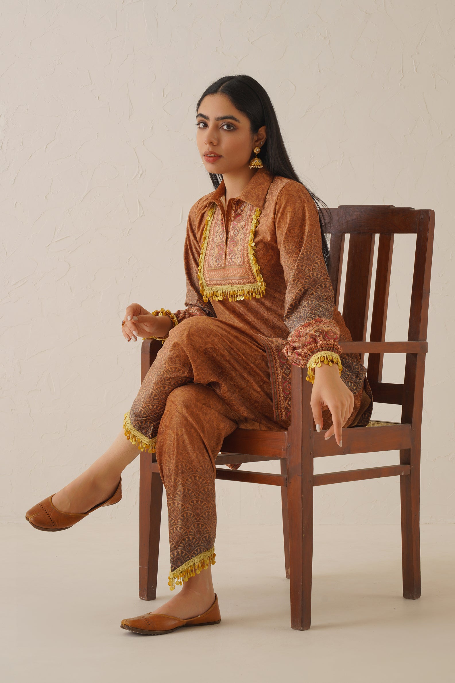 Mustard Shaded Matching Velvet Set - Neetika Chopra