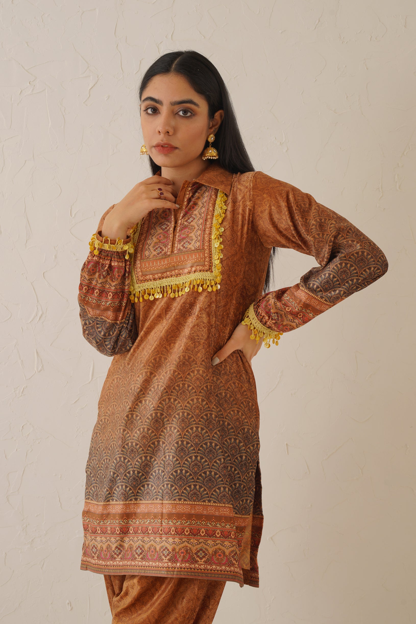 Mustard Shaded Matching Velvet Set - Neetika Chopra