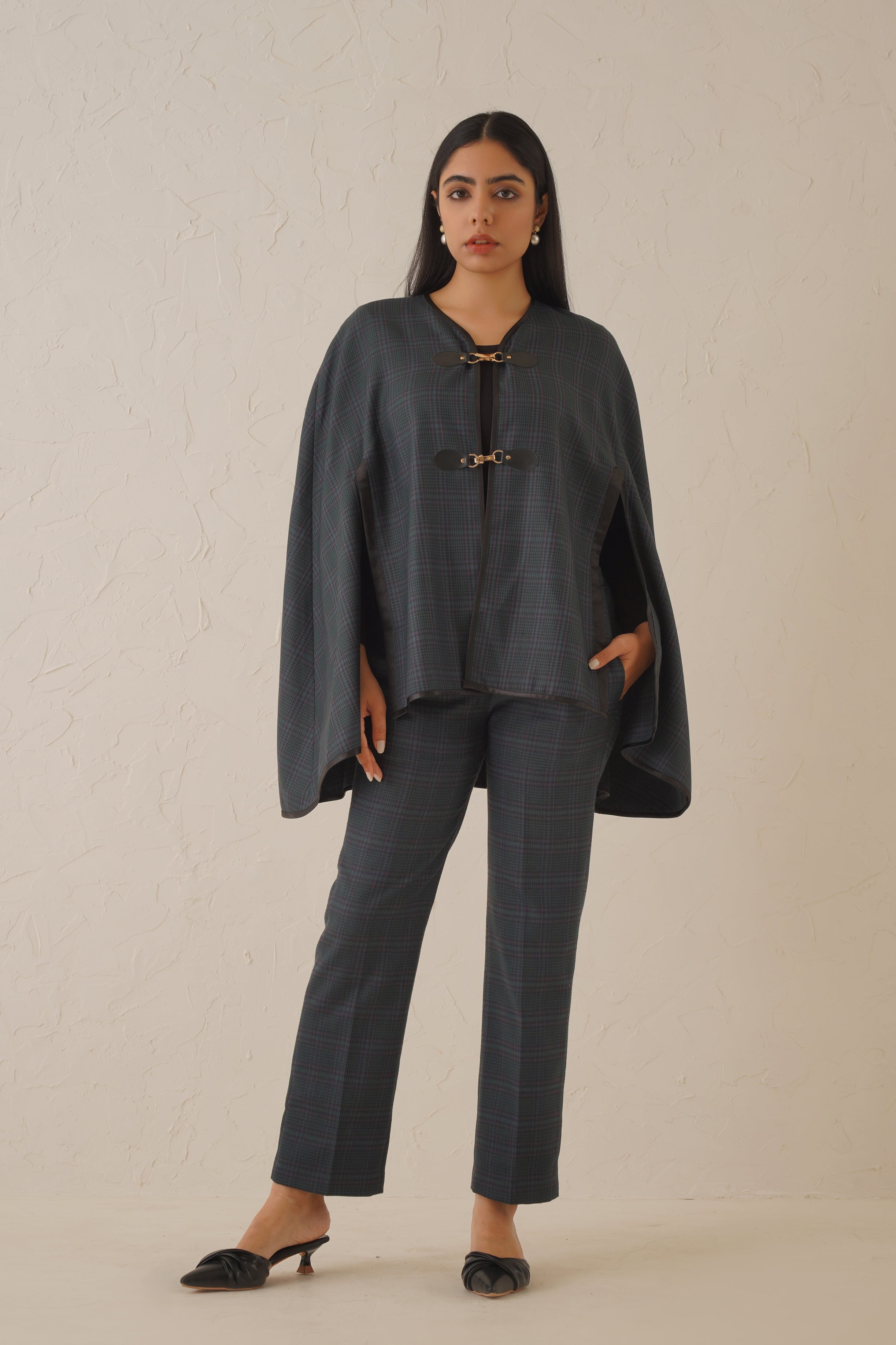 Slate Check Cape Set - Neetika Chopra