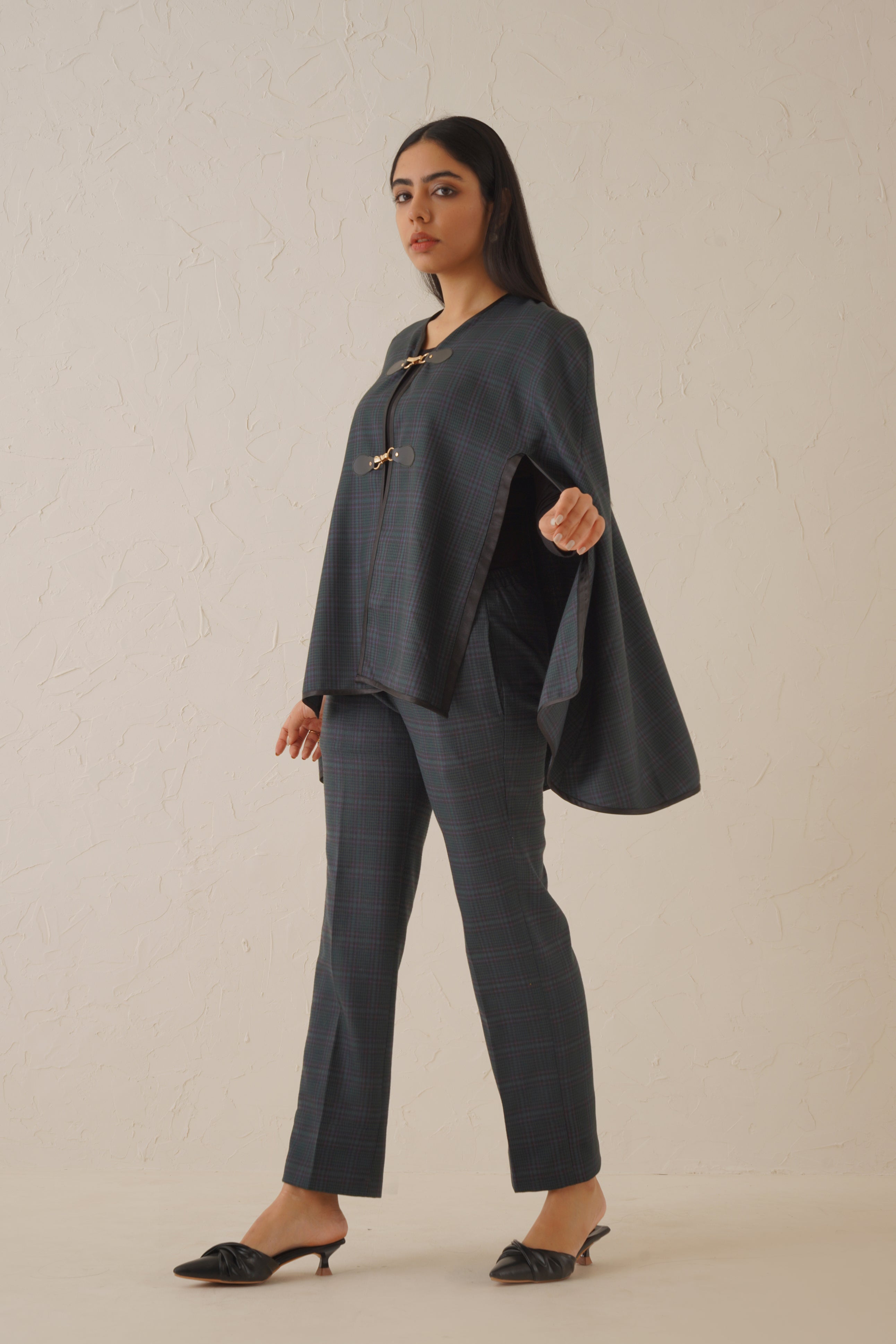 Slate Check Cape Set - Neetika Chopra