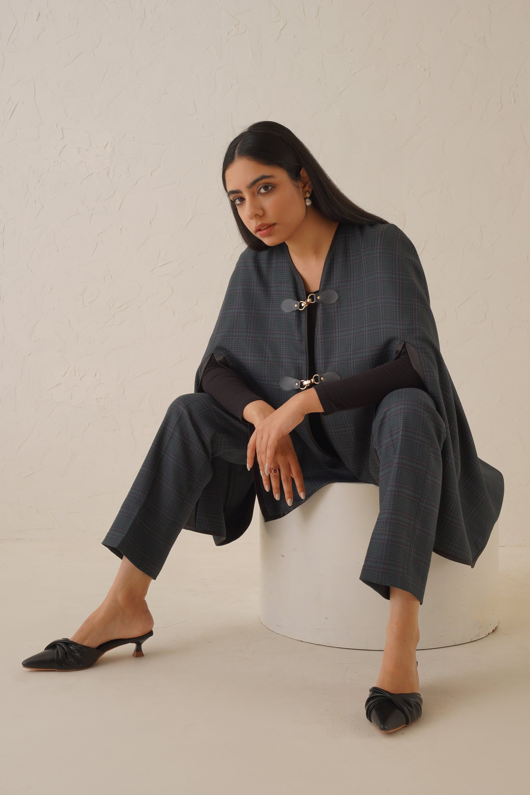 Slate Check Cape Set - Neetika Chopra
