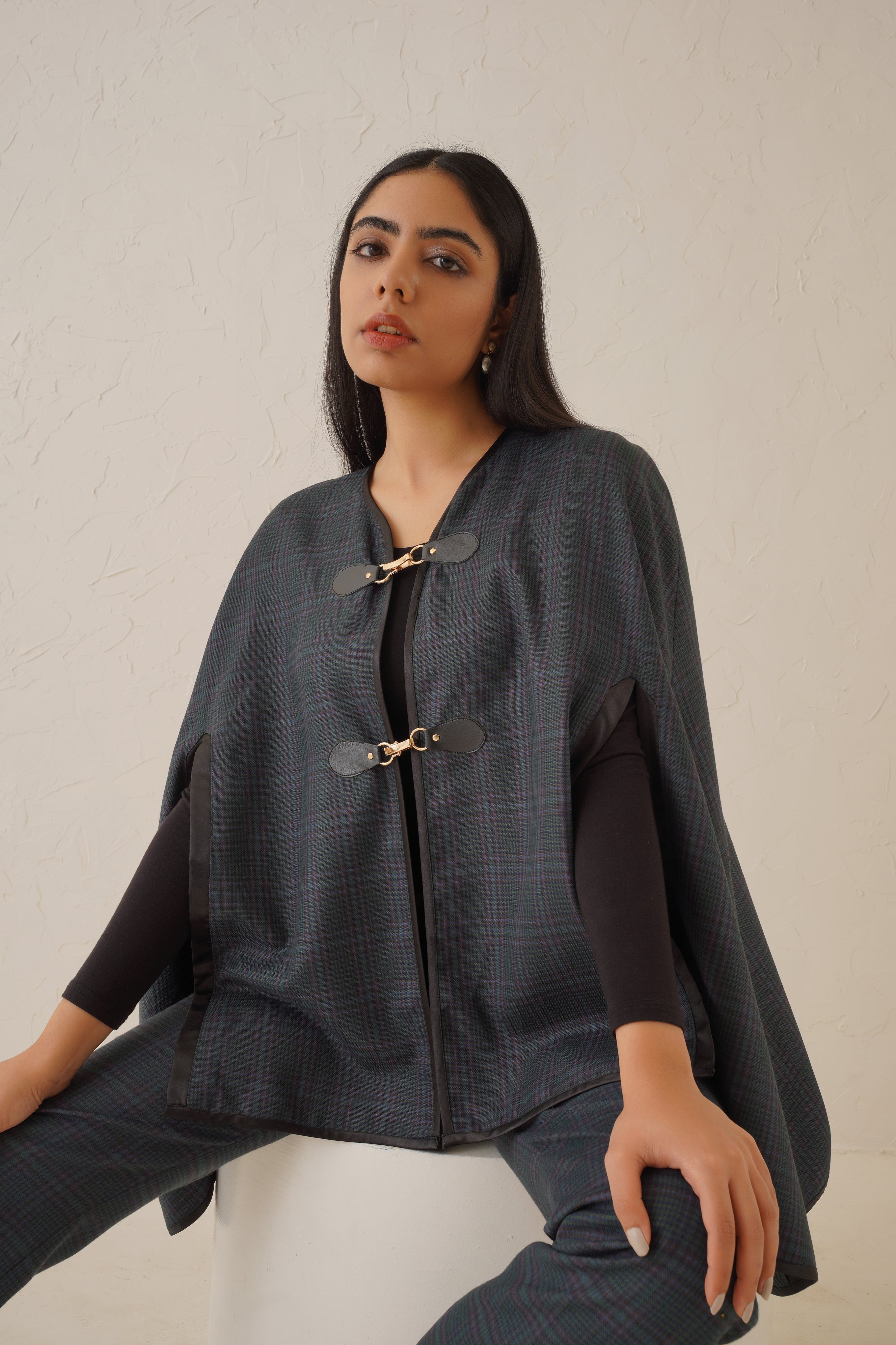Slate Check Cape Set - Neetika Chopra