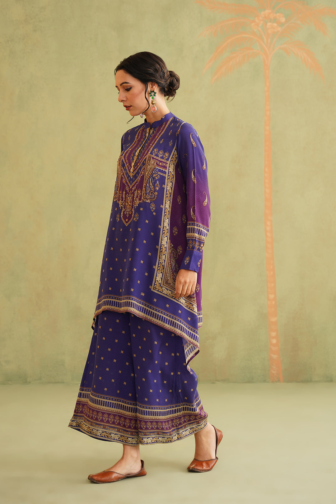 Royal Purple Hand Embroidered Crepe Matching Set - Neetika Chopra
