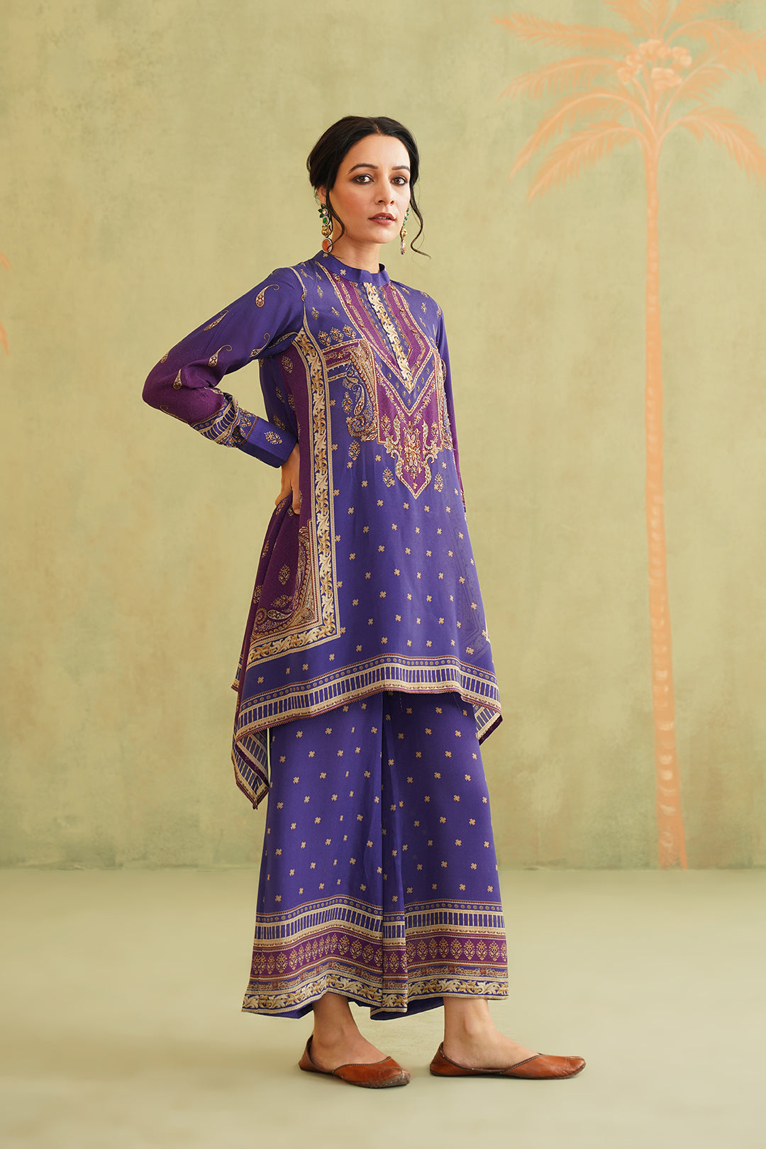Royal Purple Hand Embroidered Crepe Matching Set - Neetika Chopra