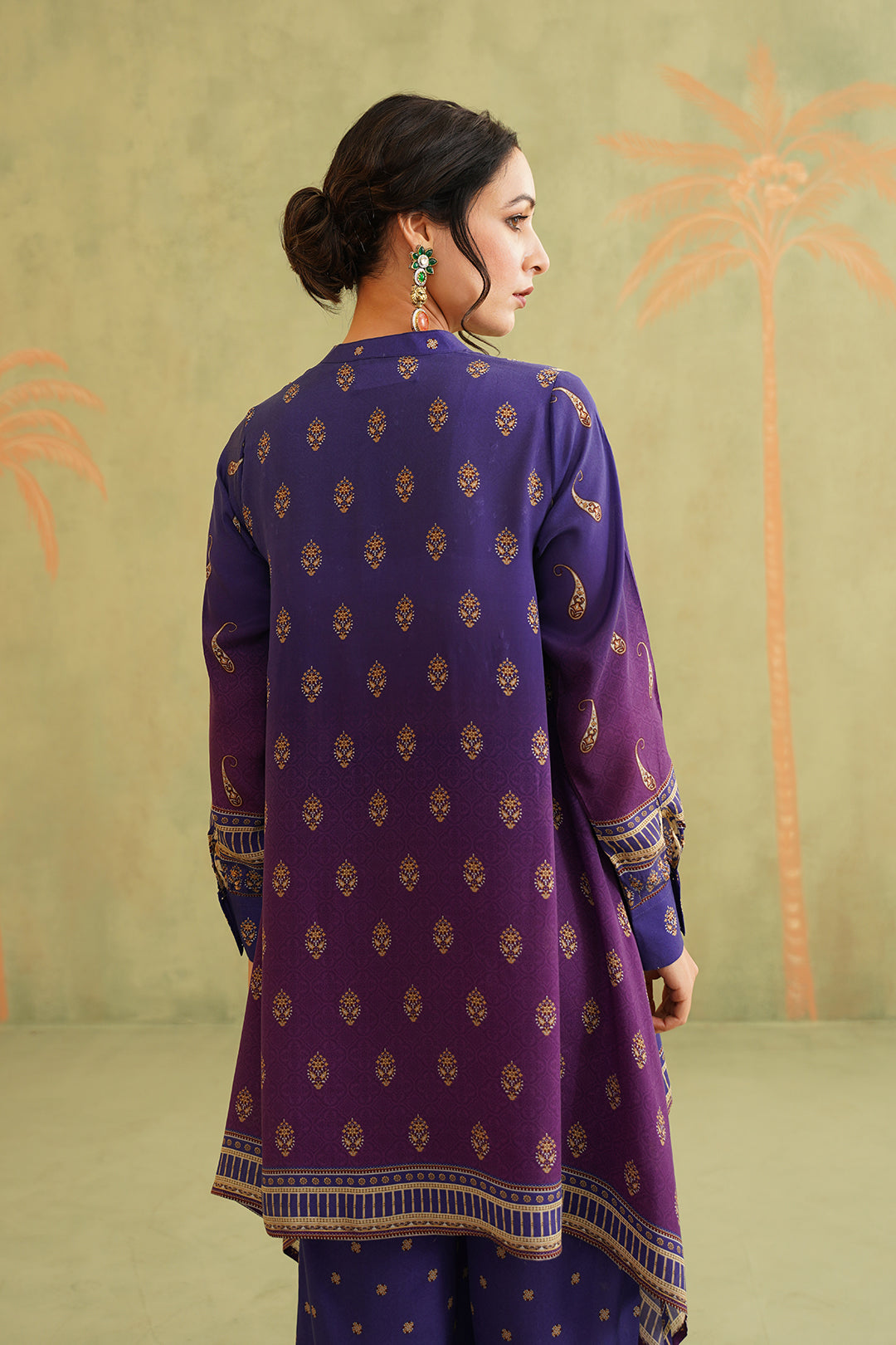 Royal Purple Hand Embroidered Crepe Matching Set - Neetika Chopra