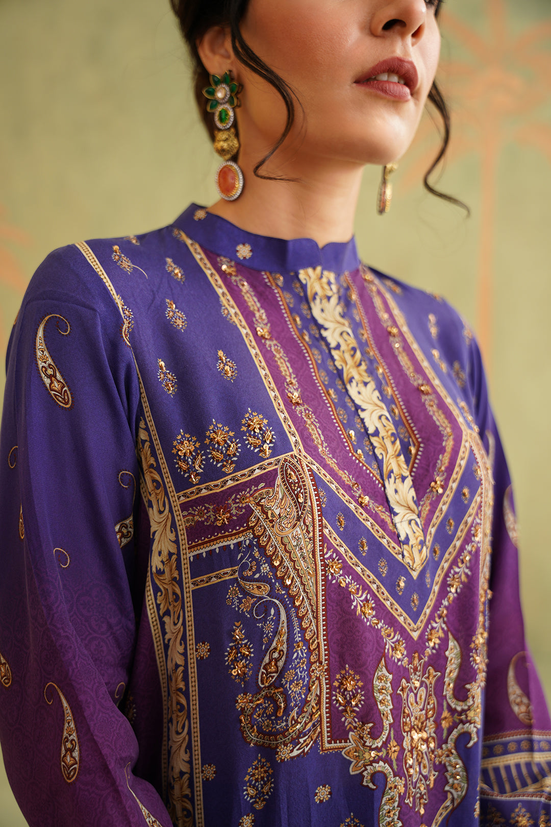 Royal Purple Hand Embroidered Crepe Matching Set - Neetika Chopra