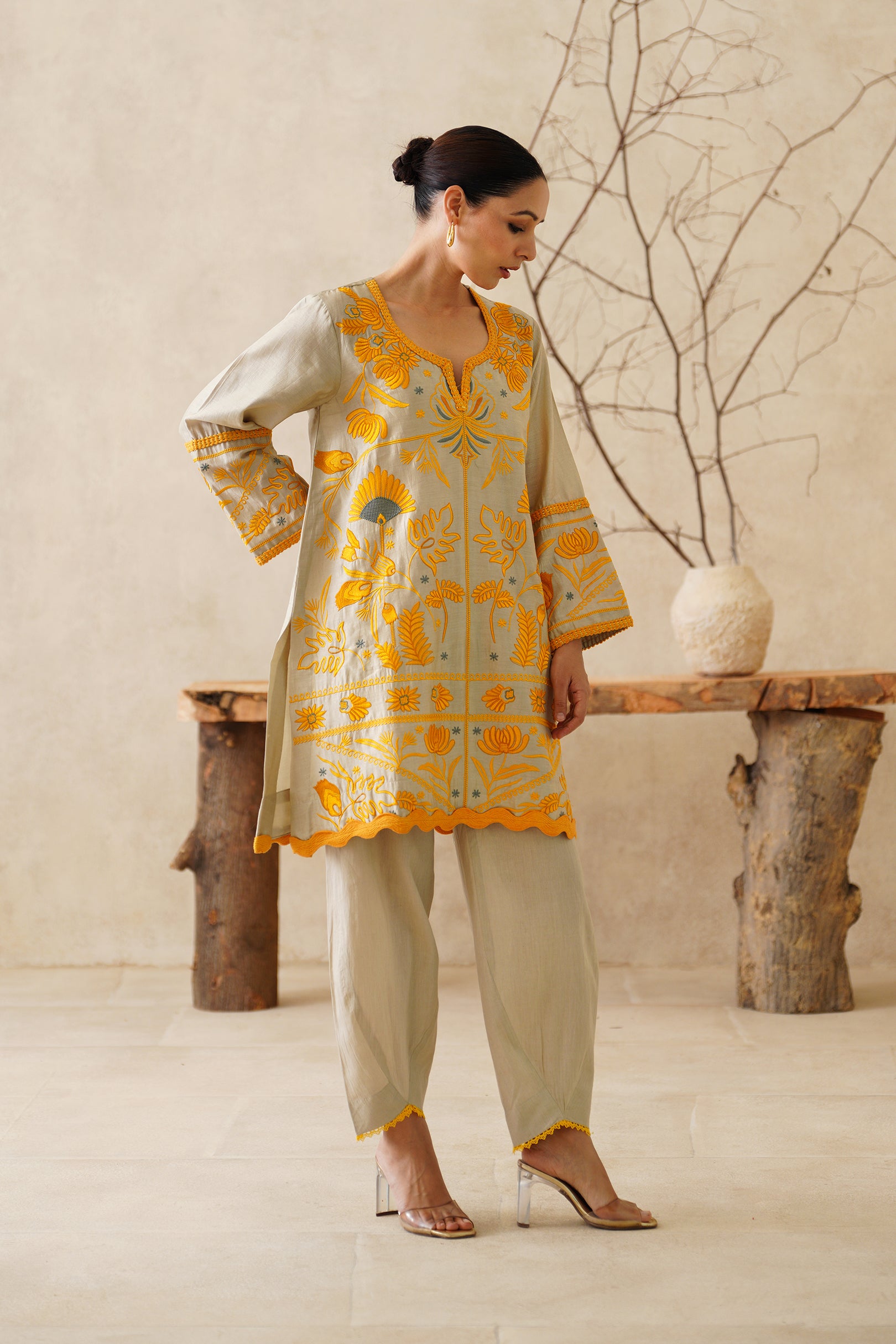 Saphira Pure Chanderi Embroidered Matching Set - Neetika Chopra