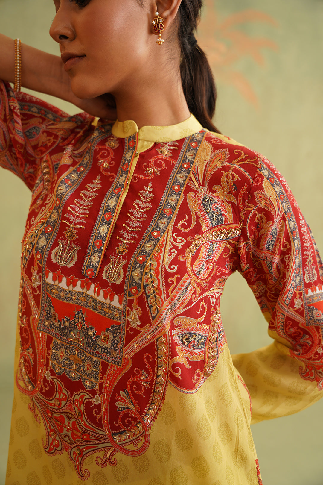 SUNSHINE YELLOW HAND EMBROIDERED MATHCING SET - Neetika Chopra