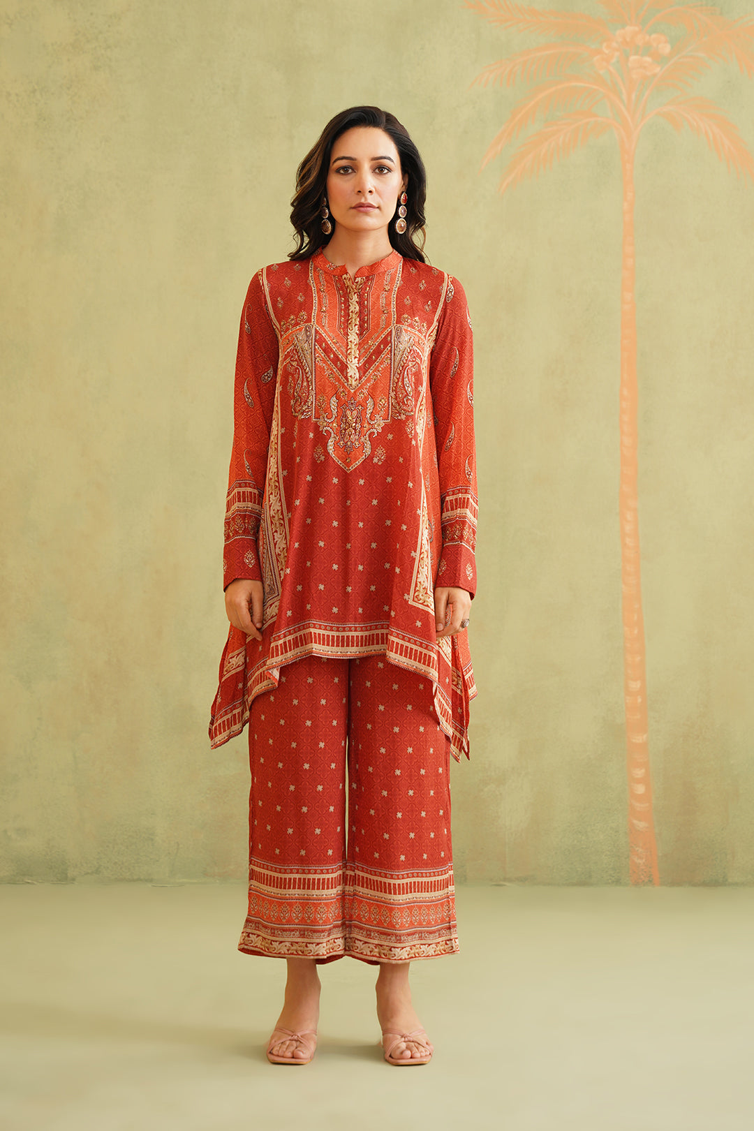 Terracotta Hand Embroidered Crepe Matching Set - Neetika Chopra