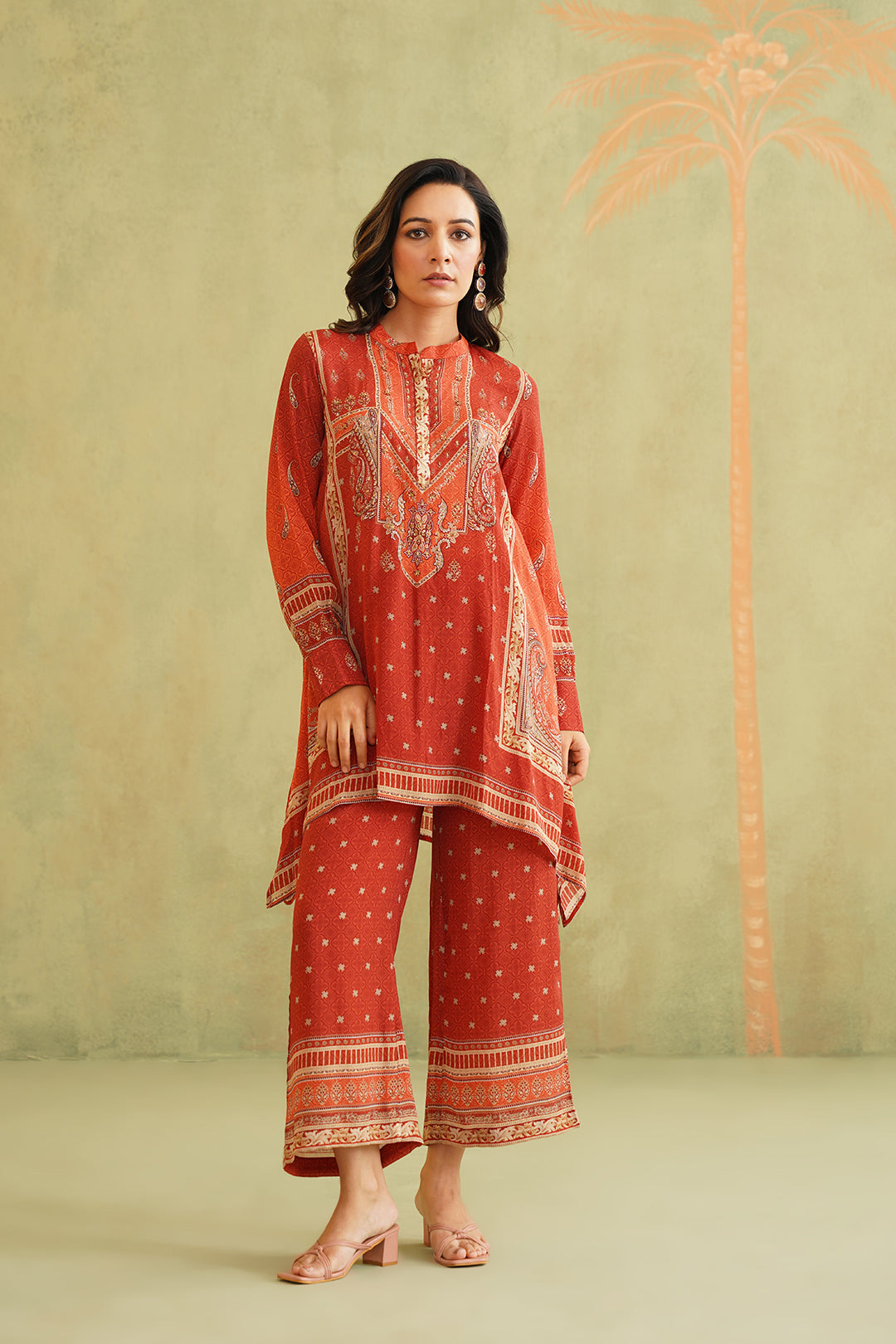 Terracotta Hand Embroidered Crepe Matching Set - Neetika Chopra