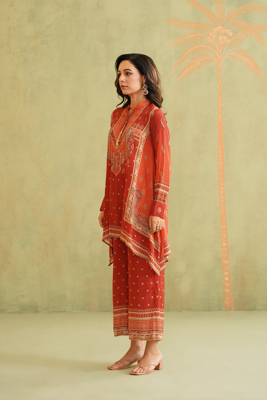 Terracotta Hand Embroidered Crepe Matching Set - Neetika Chopra