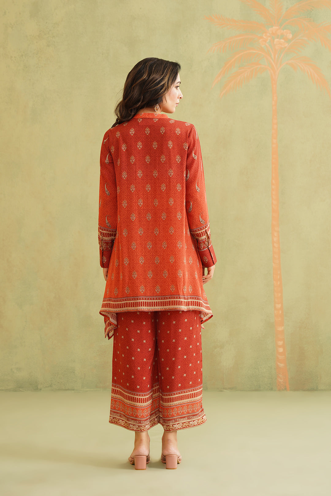 Terracotta Hand Embroidered Crepe Matching Set - Neetika Chopra