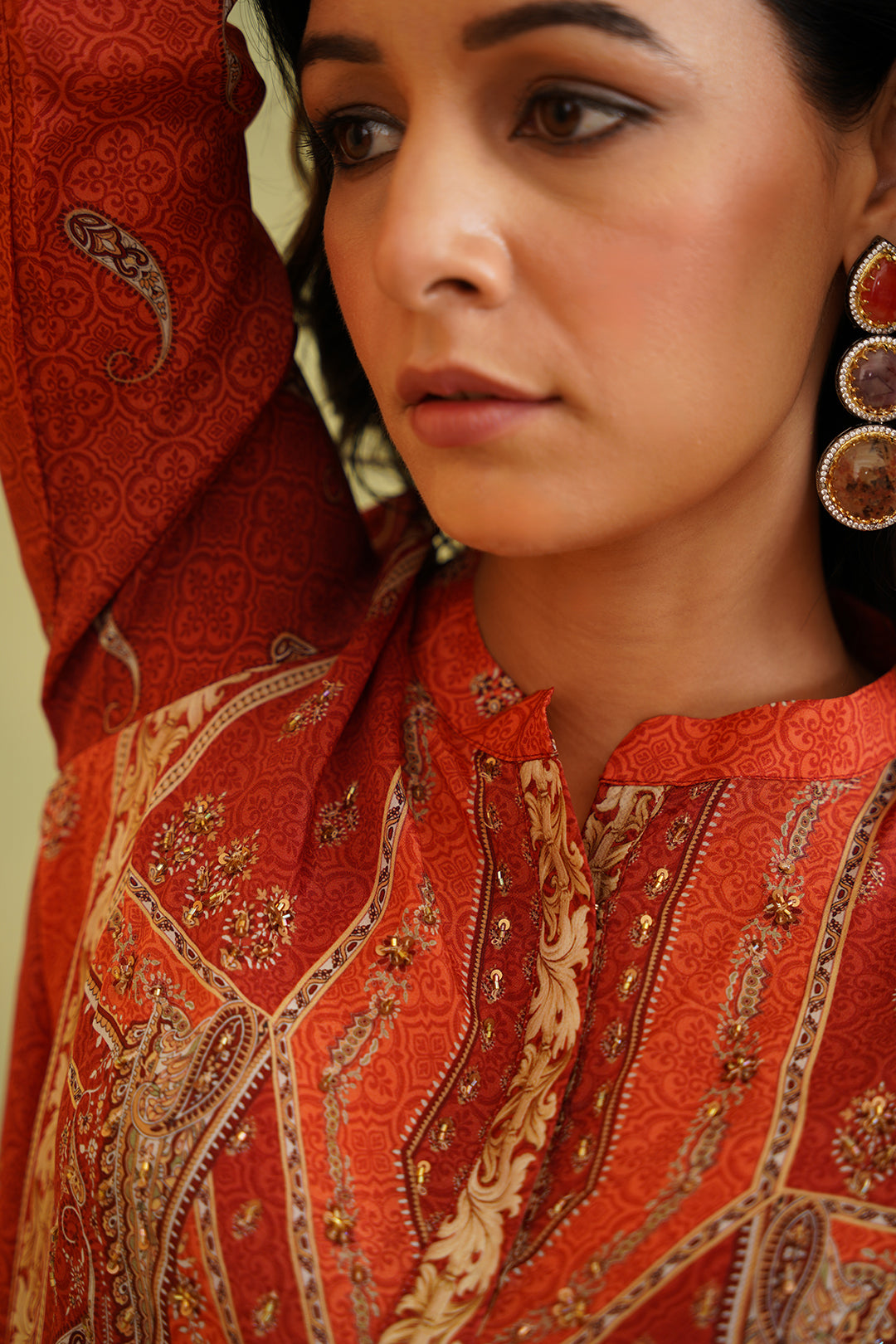 Terracotta Hand Embroidered Crepe Matching Set - Neetika Chopra