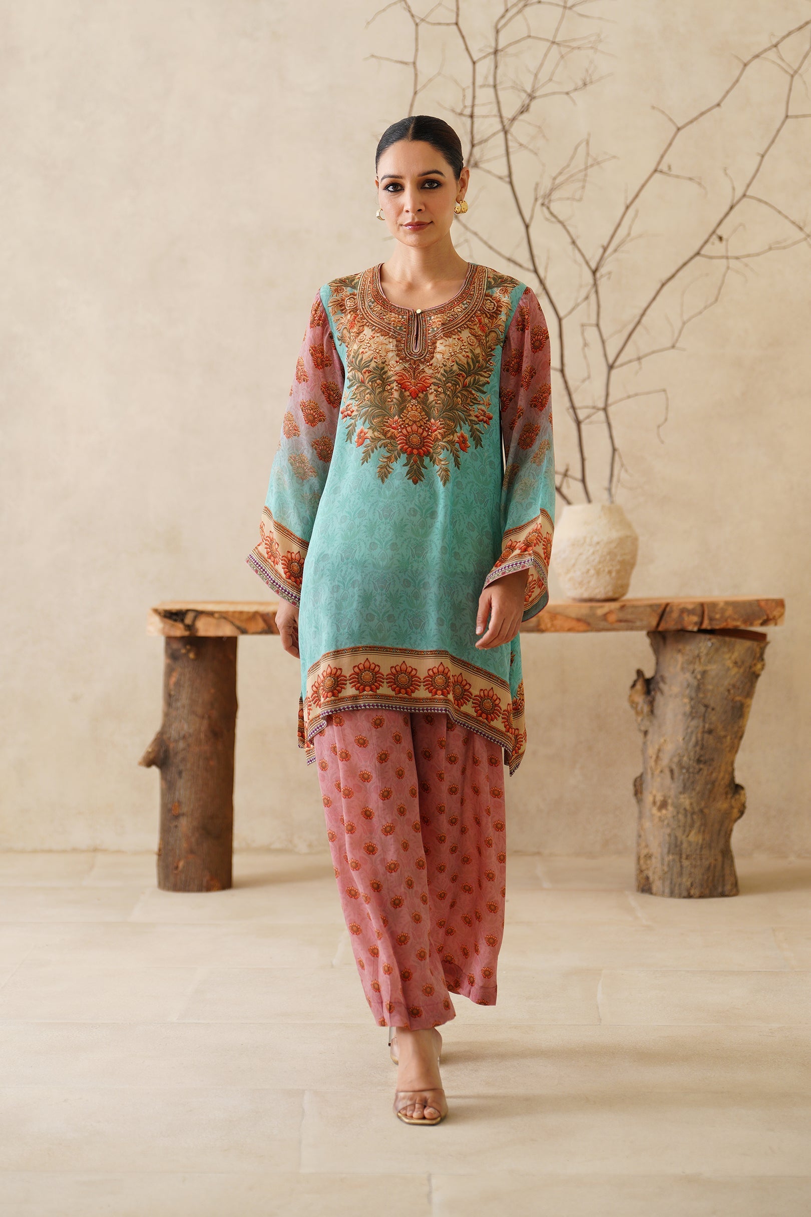 Zafran Crepe Printed Matching Set - Neetika Chopra