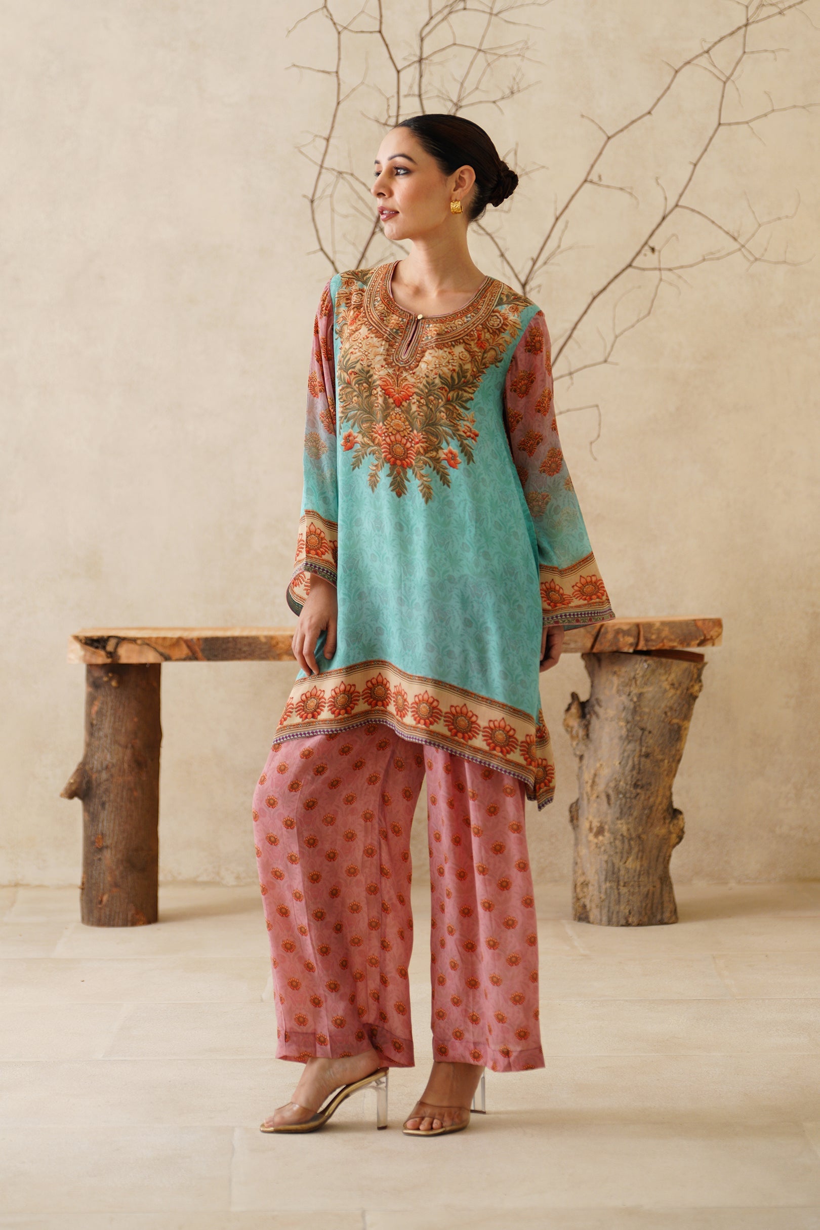 Zafran Crepe Printed Matching Set - Neetika Chopra