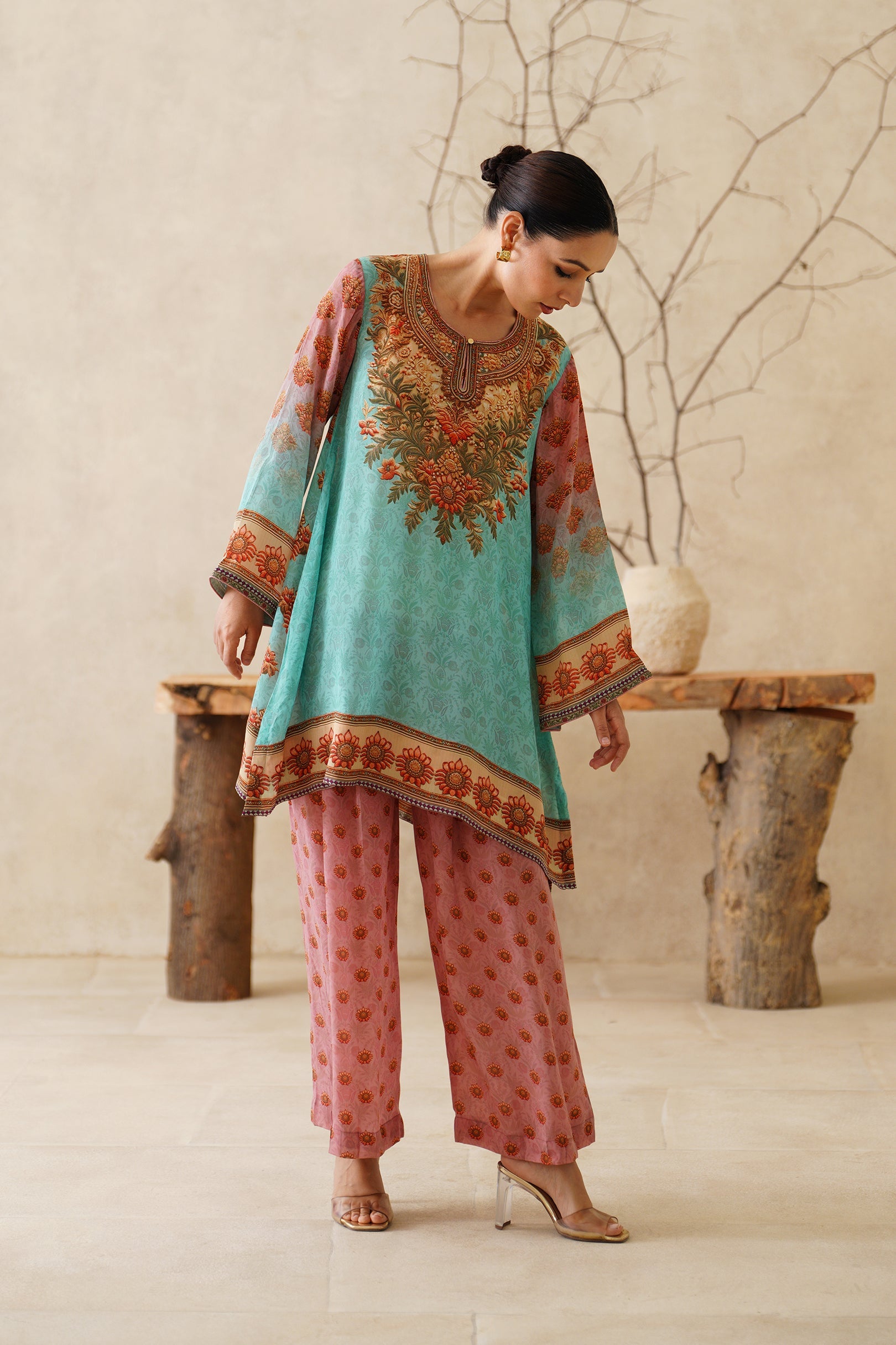 Zafran Crepe Printed Matching Set - Neetika Chopra